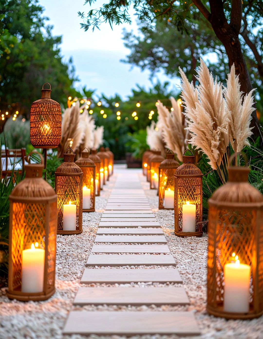 Romantic Rattan Lantern Pathway Fall Wedding Decor - 25 fall wedding décor ideas