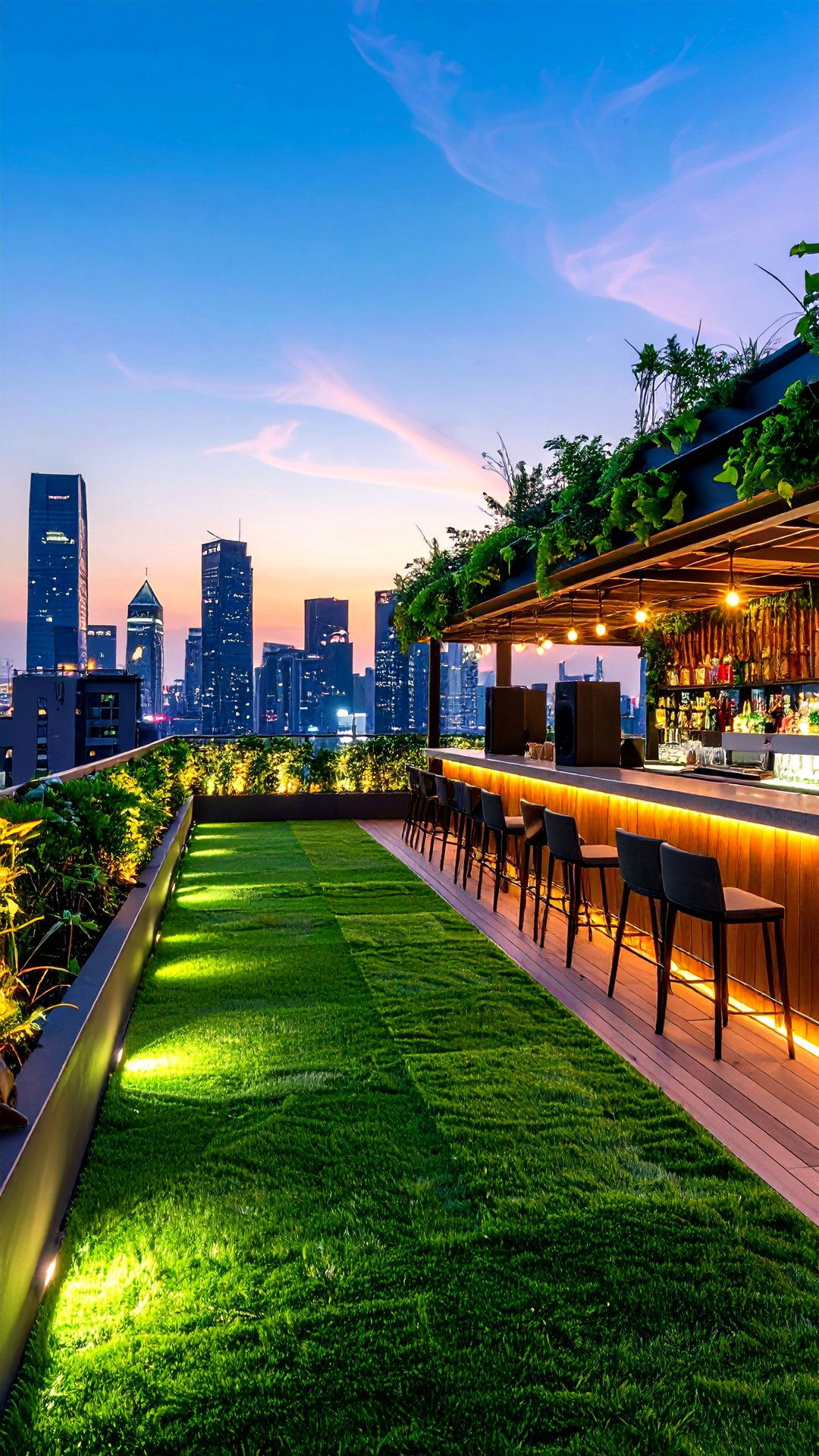 Rooftop Bar Perimeter Grass Wall - 25 artificial grass wall design ideas