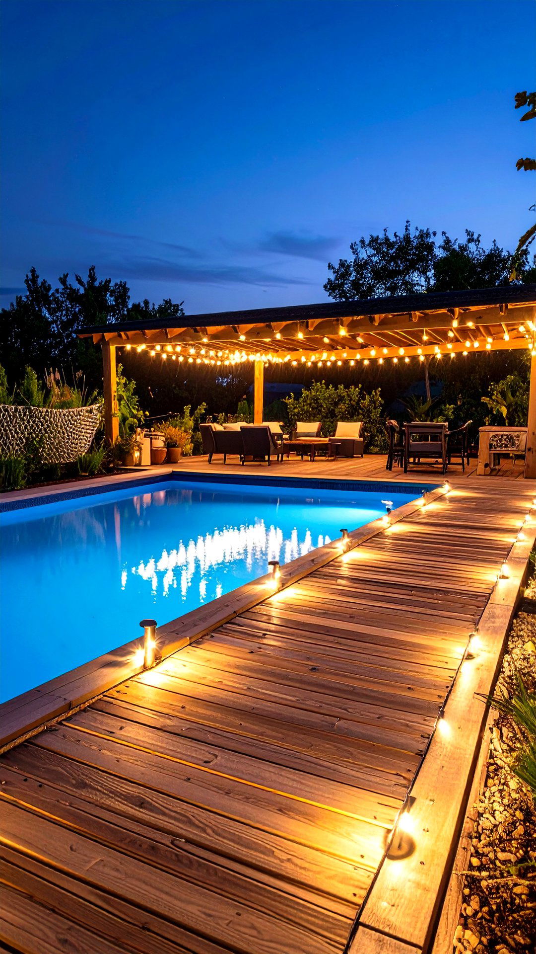 Rope Lit Boardwalk for Nautical Nights - 25 above ground pool walkway ideas