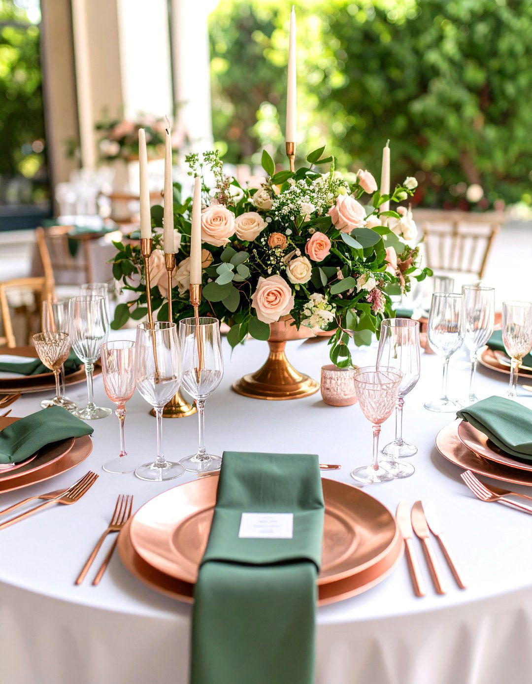 Rose Gold Accents for Warmth and Glamour - 25 emerald green wedding ideas