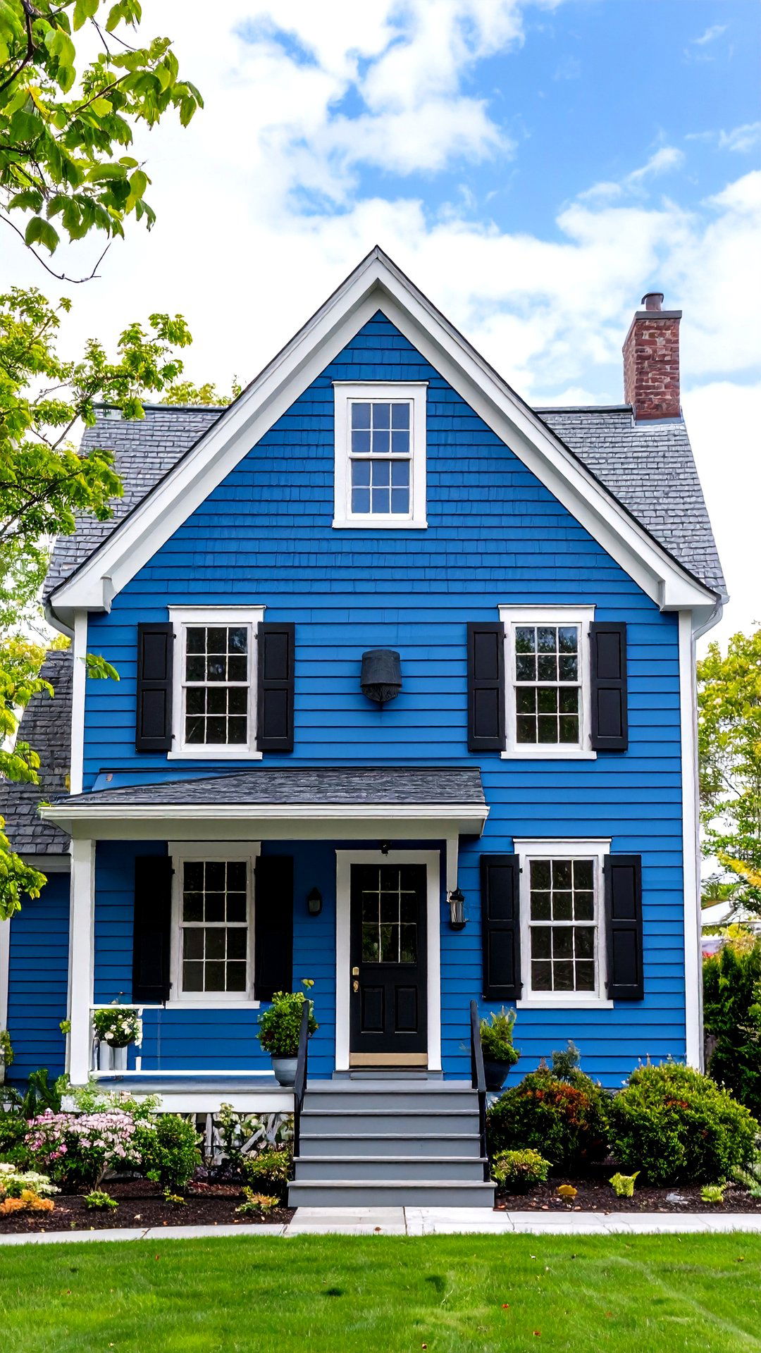 Royal Blue Cape Cod House with Black Dormer Outlines - 25 blue house with black trim ideas