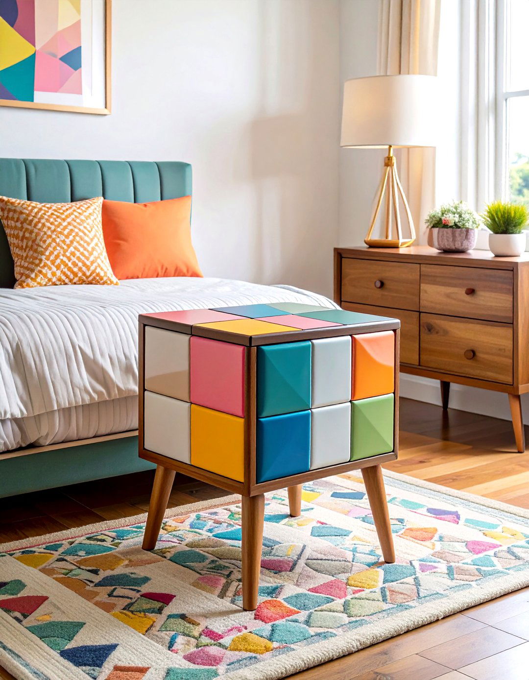 Rubiks Cube Side Table Sparks Bedroom Playfulness - 25 80s bedroom ideas
