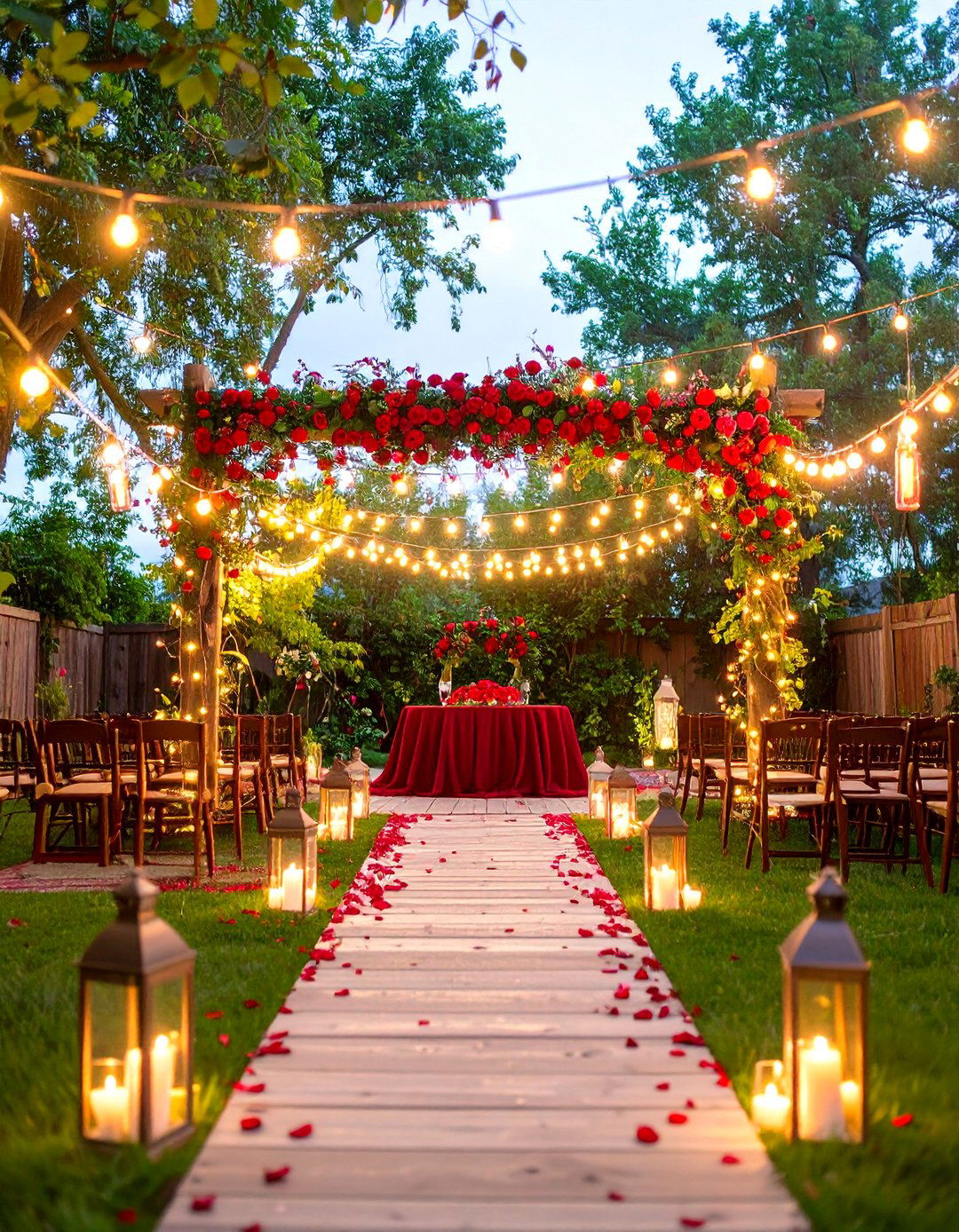 Ruby Red Vow Renewal Ceremony Under Twinkling Lights - 25 40th wedding anniversary gift ideas