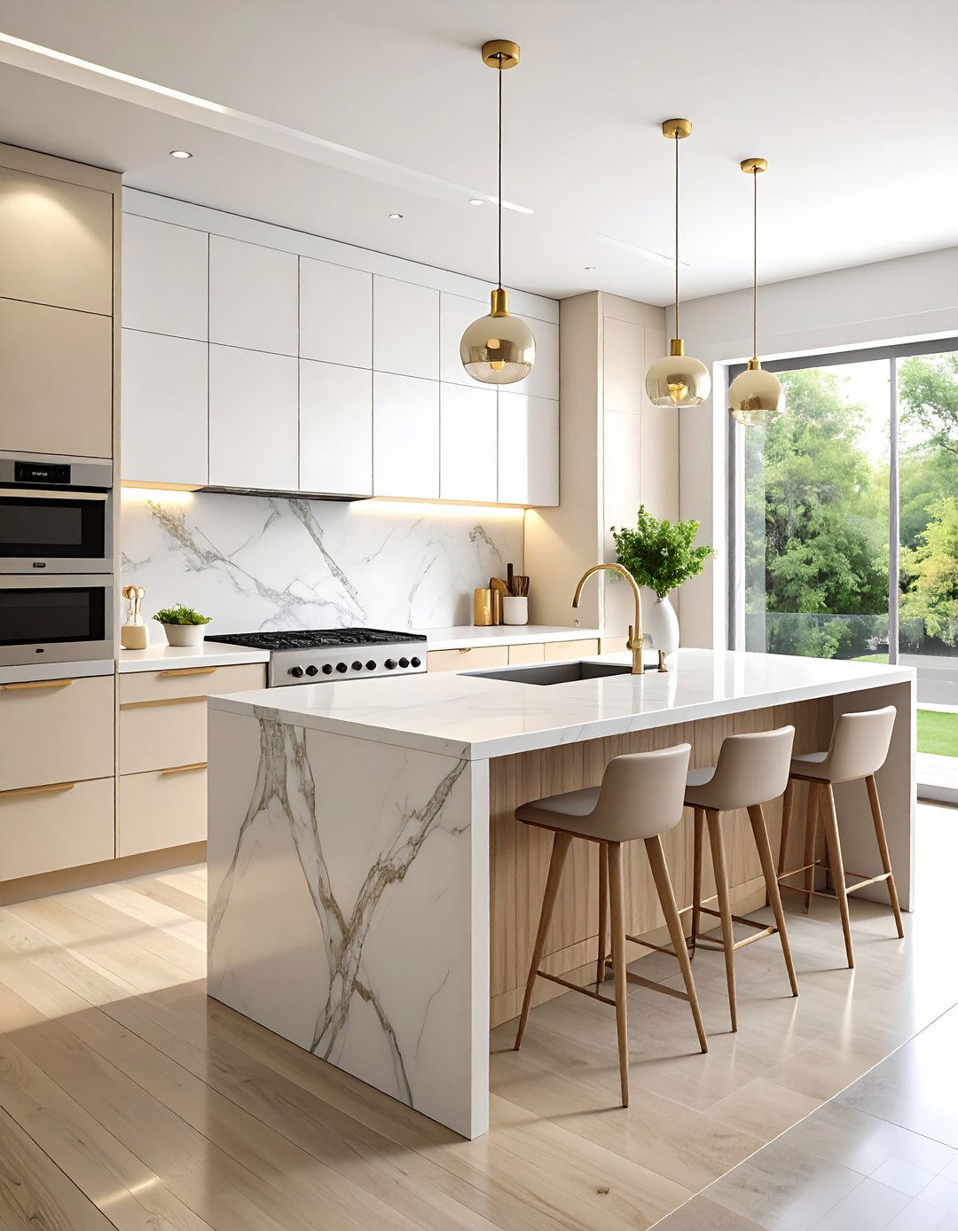 Run a Seamless Slab Backsplash - 25 one wall kitchen ideas