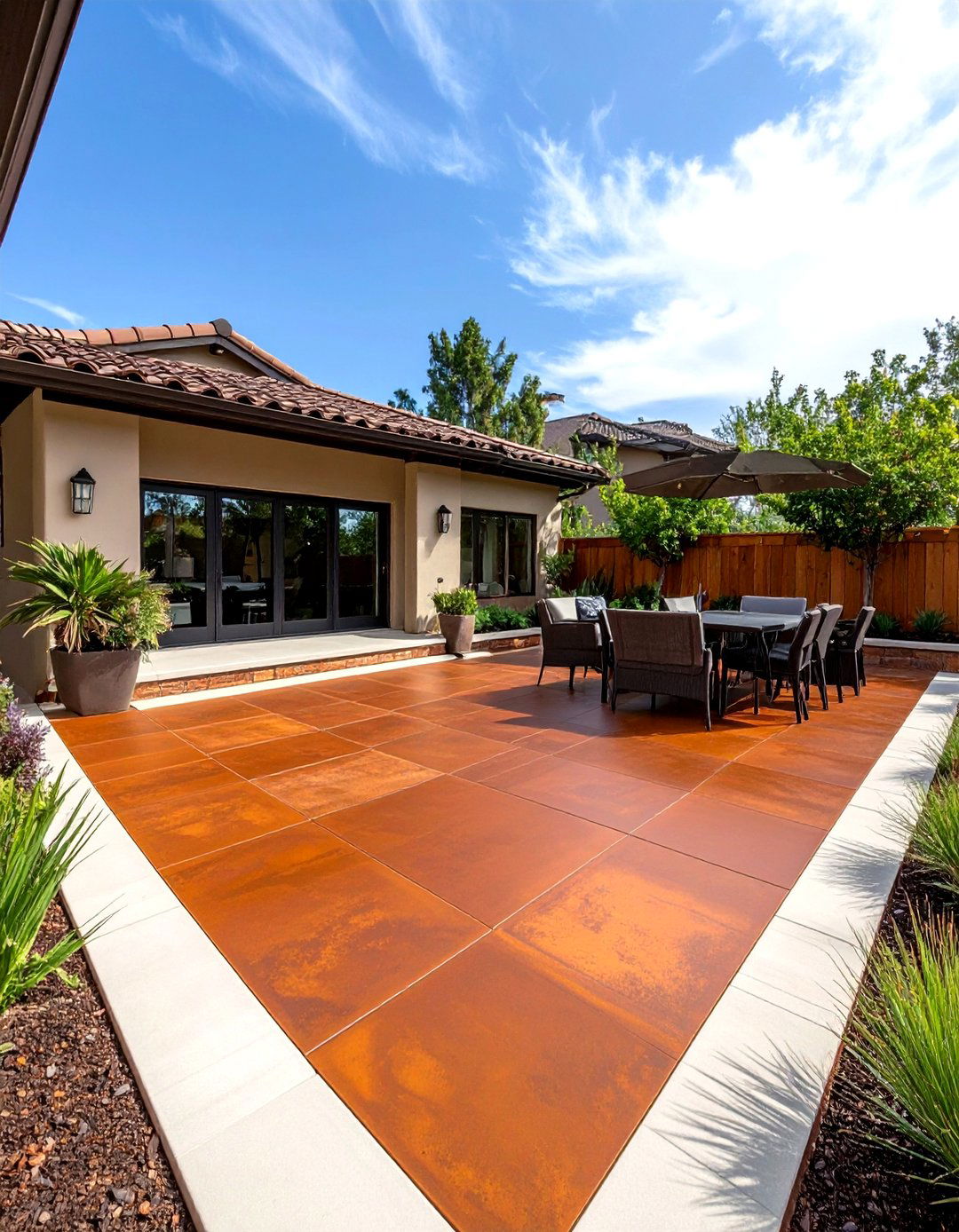 Rust Effect Faux Corten Painted Concrete Patio - 25 painted concrete patio ideas