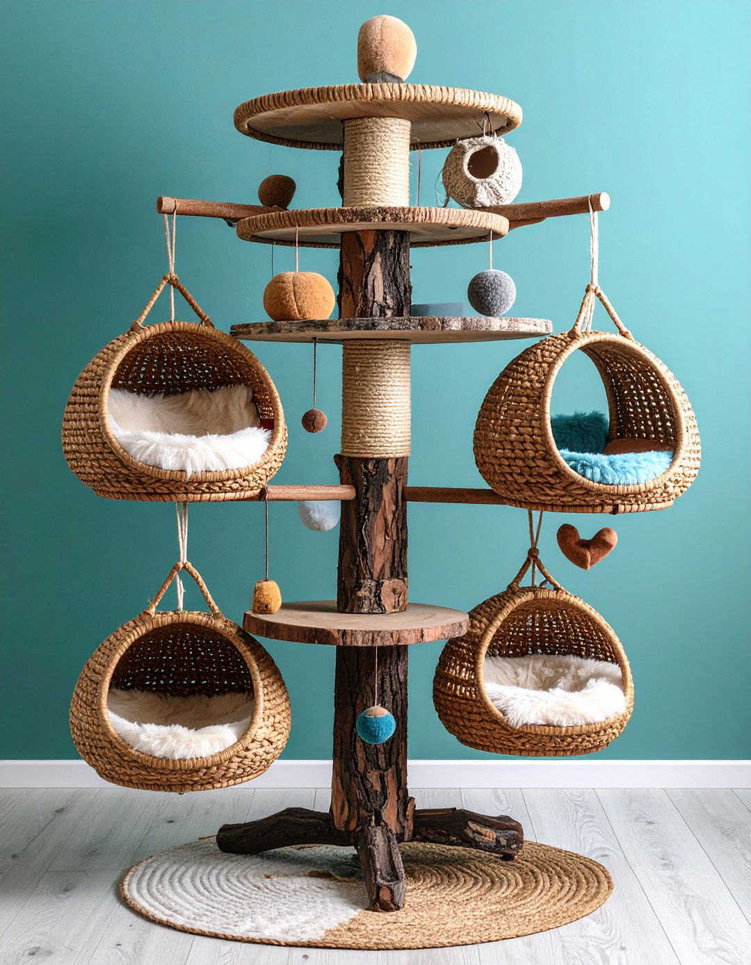 Rustic Basket Pod Cat Tree - 25 outdoor cat tree ideas