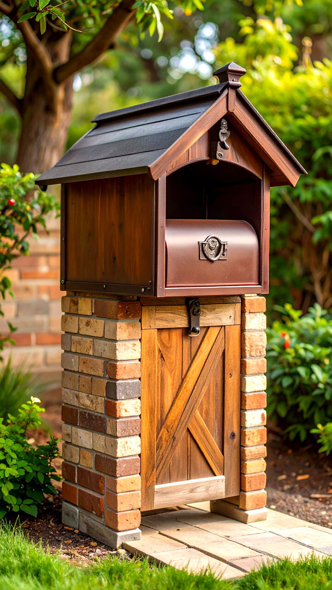 Rustic Brick Mailbox with Reclaimed Timber Door - 25 brick mailbox ideas