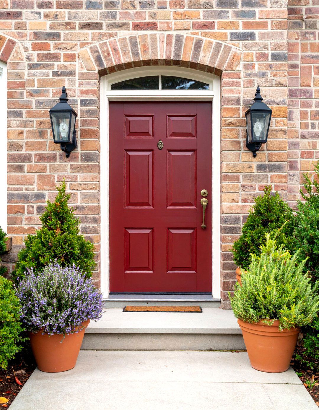 Rustic Brick and Dark Red Front Door Harmony - 25 dark red front door ideas