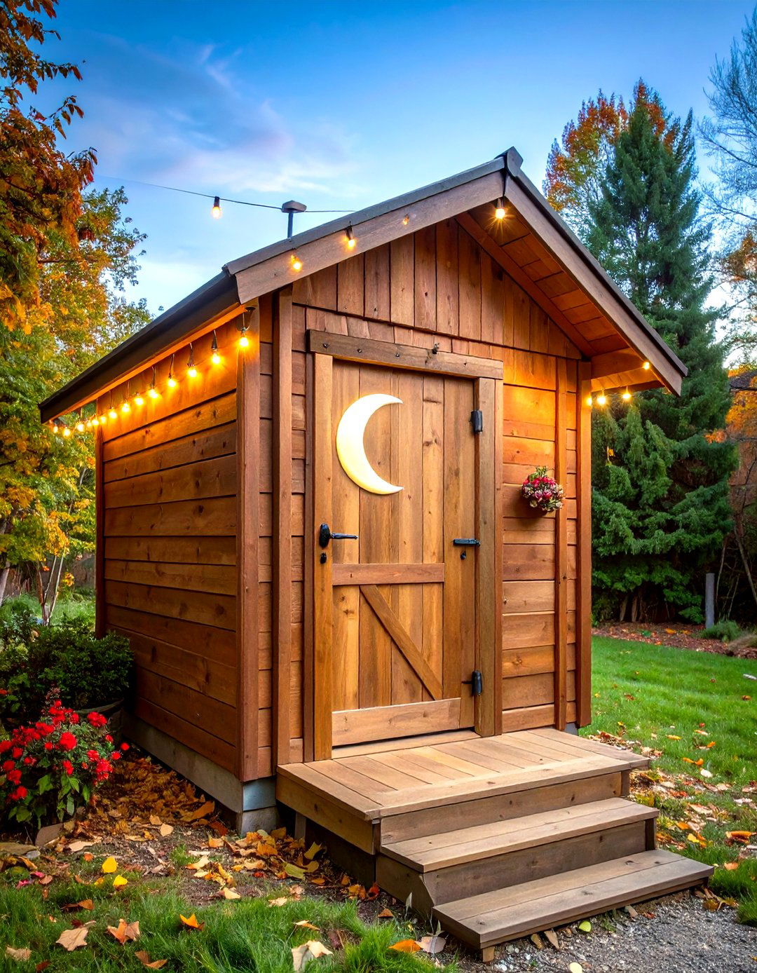 Rustic Cedar Outhouse with Crescent Moon Door - 25 outhouse design ideas