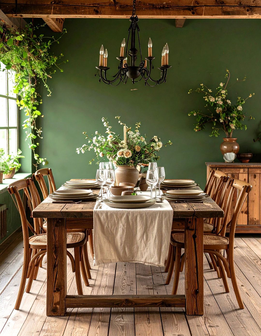 Rustic Farmhouse Dining in Olive Green - 25 olive green room ideas