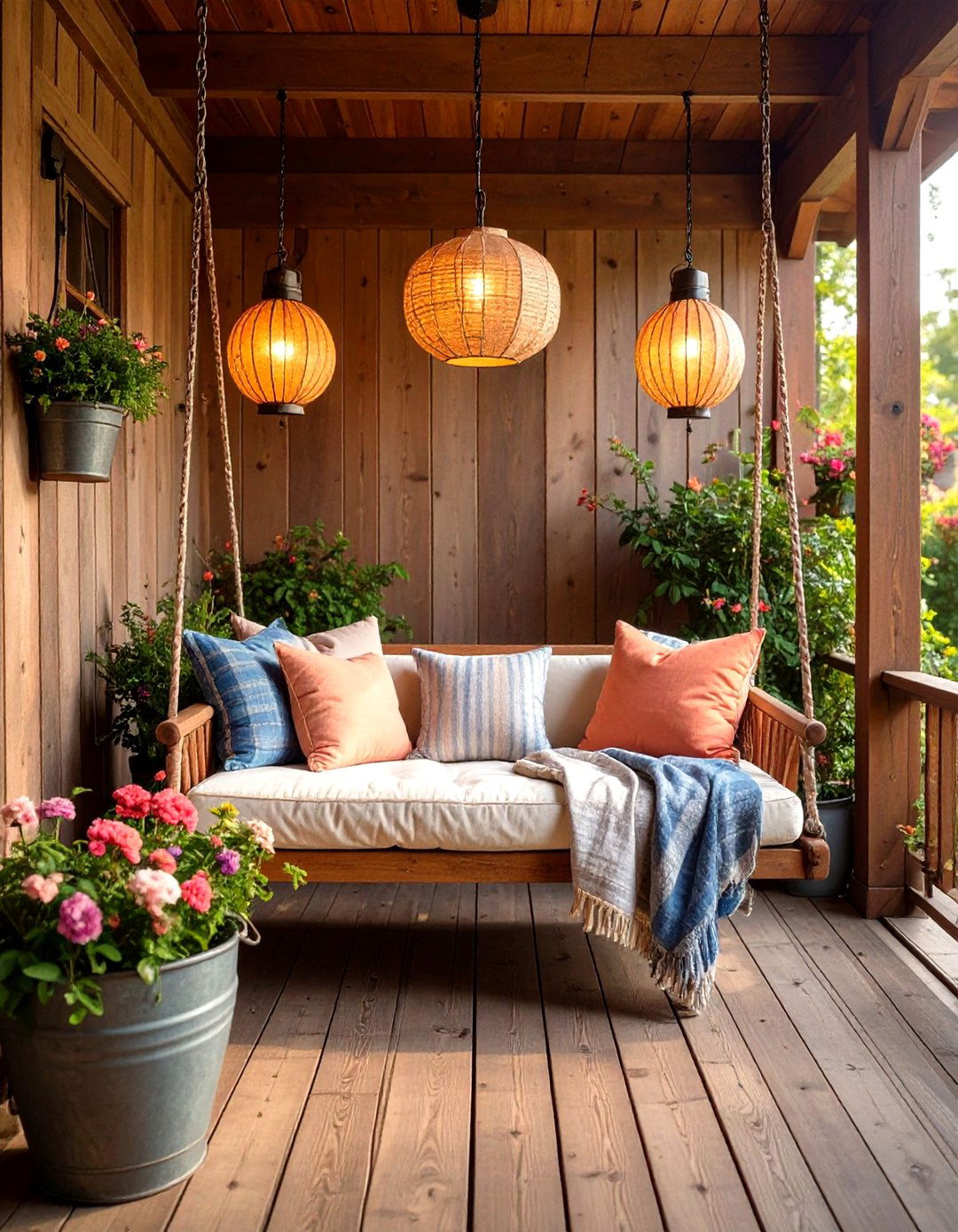 Rustic Farmhouse Lanai with Swing Beds - 25 lanai porch & patio designs