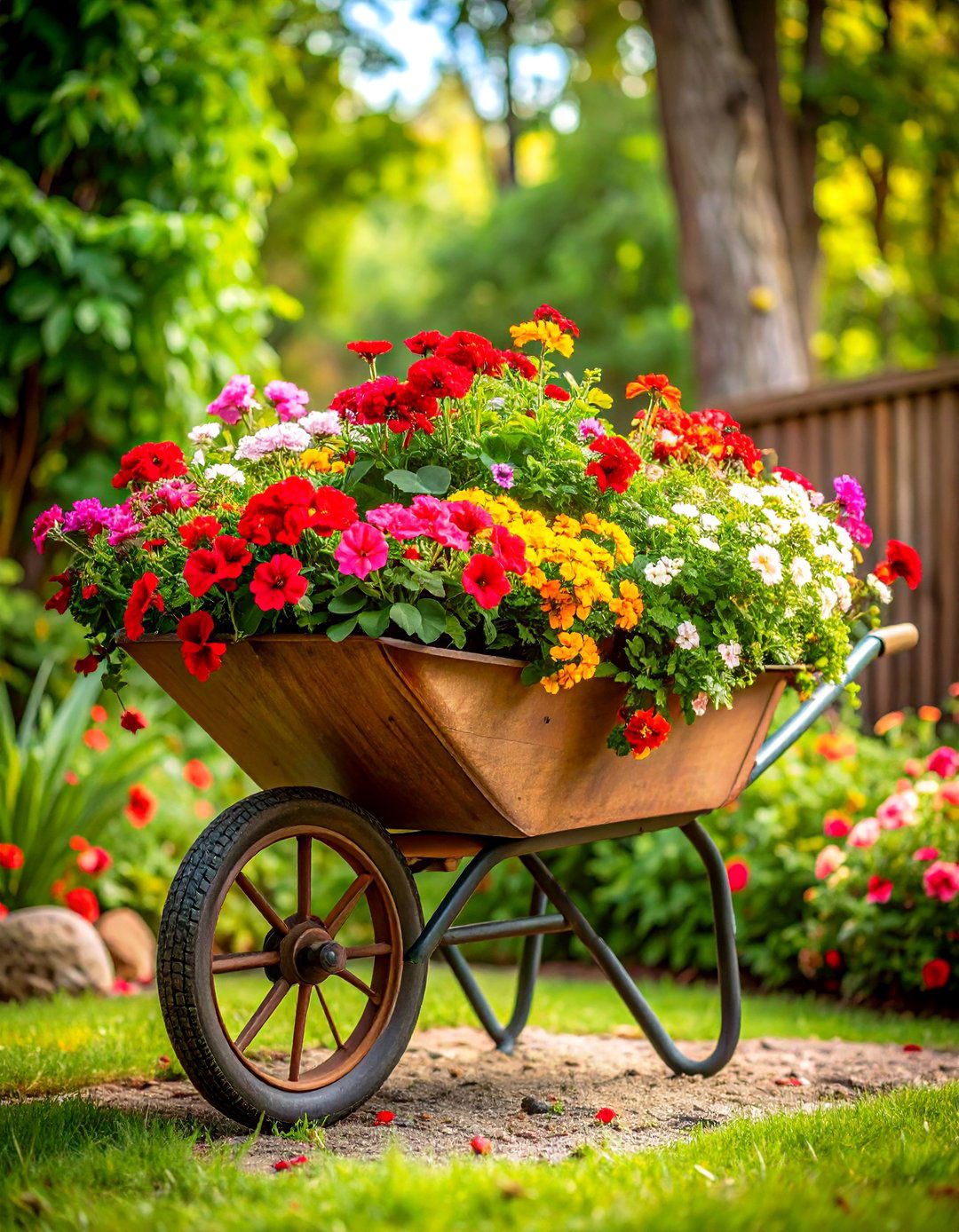 Rustic Front Yard Wheelbarrow Focal Piece