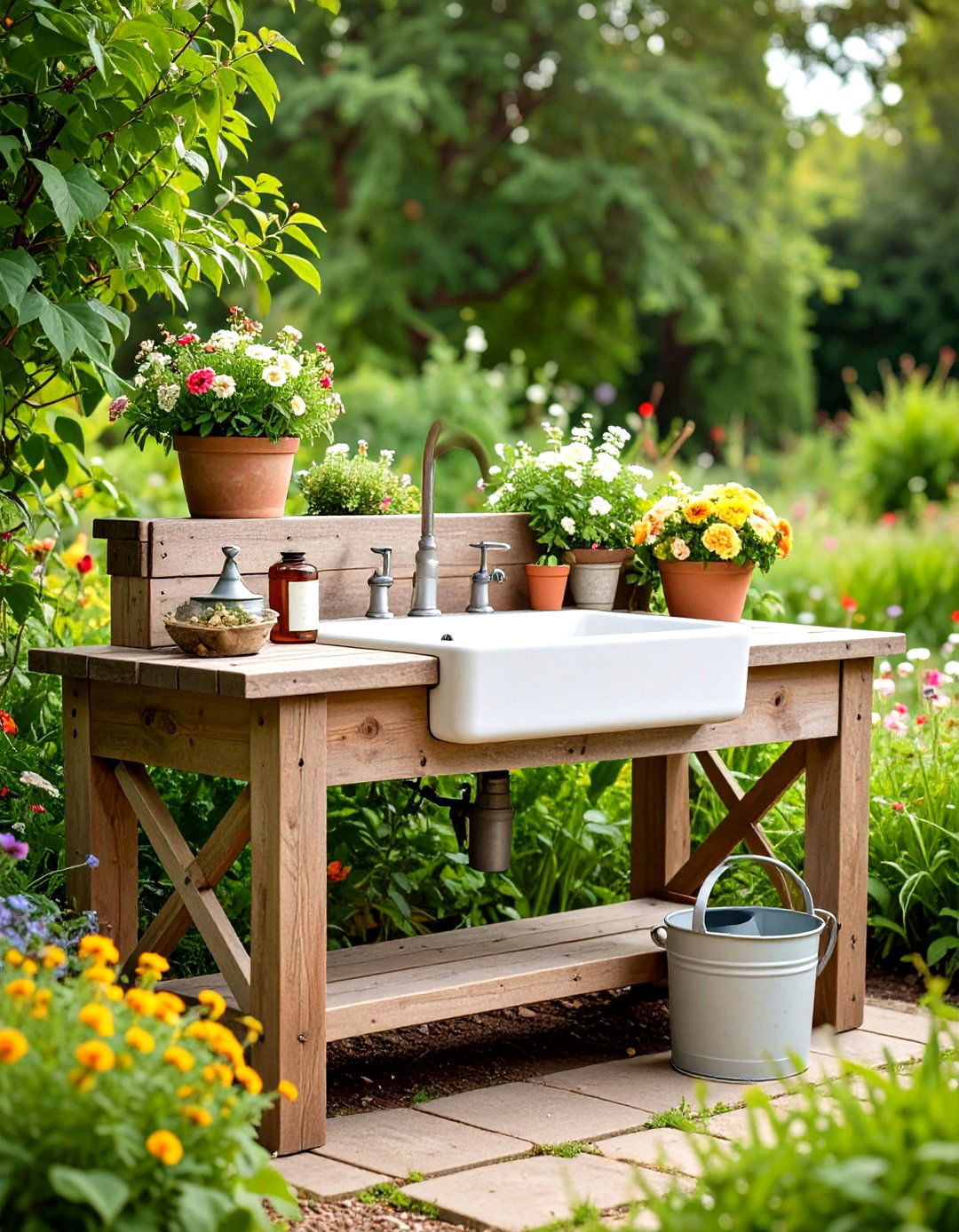 Rustic Reclaimed Wood Outdoor Sink Bench - 25 outdoor sink ideas