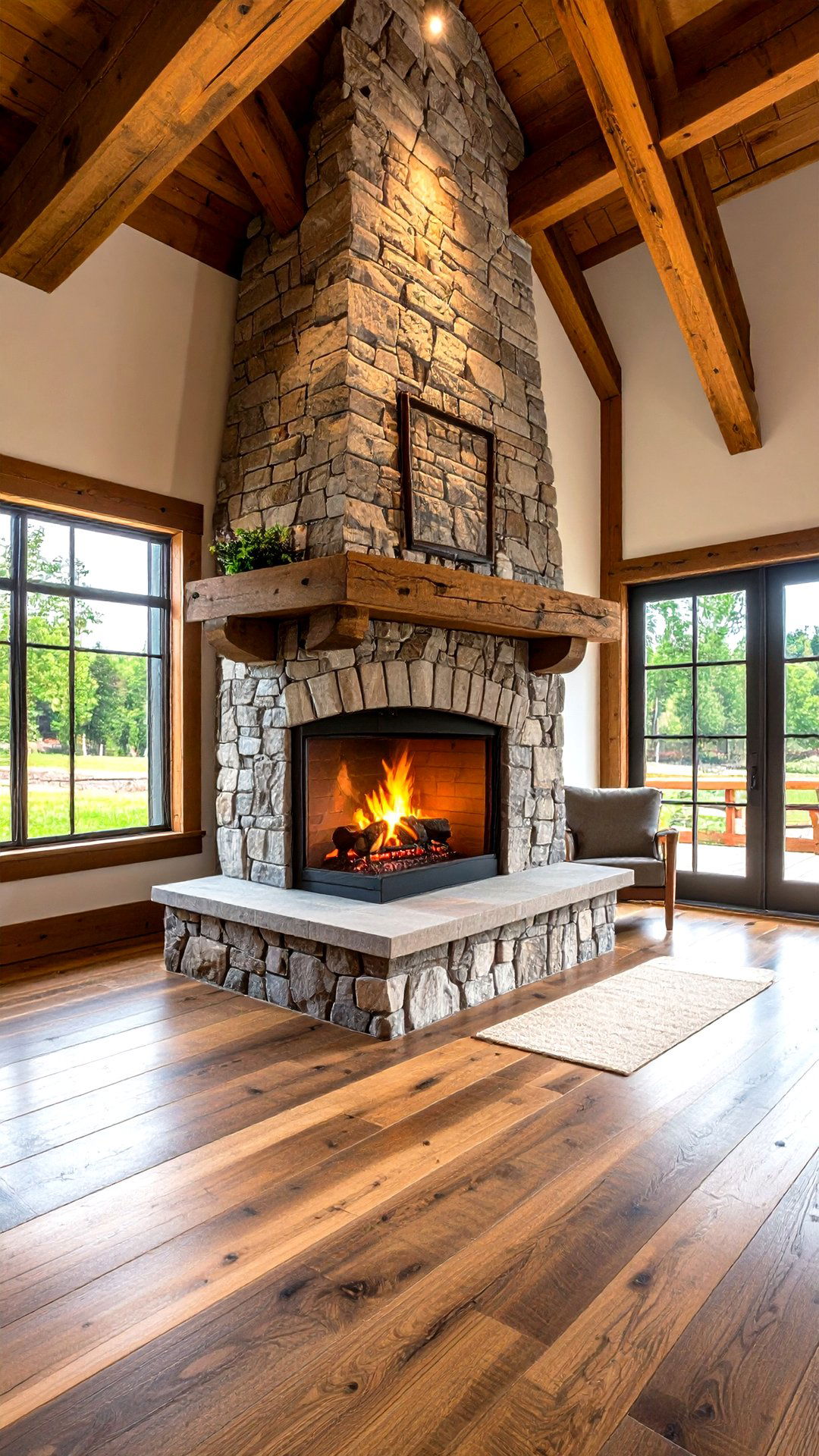 Rustic Timber Beam Sided Fireplace - 25 3 sided fireplace ideas