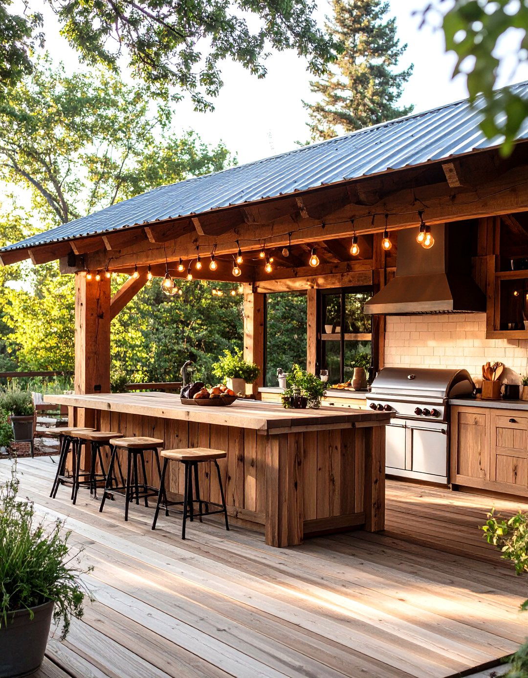 Rustic Timber Frame With Corrugated Tin Roof - 25 outdoor kitchen roof ideas