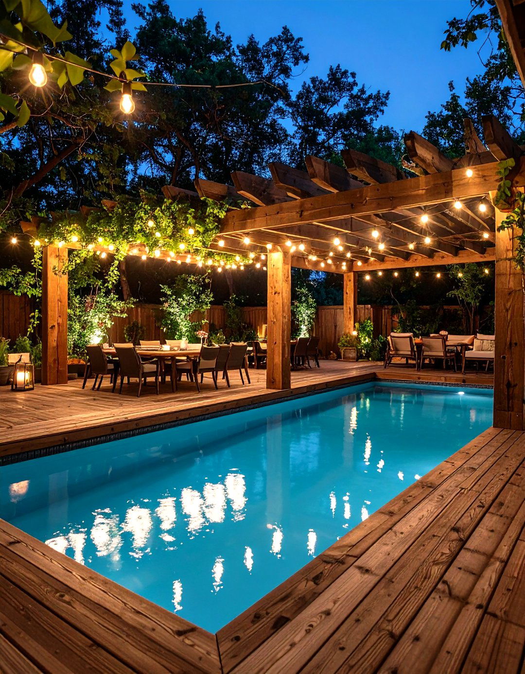 Rustic Timber Pool Deck with Pergola Shade - 25 above-ground pool with deck ideas