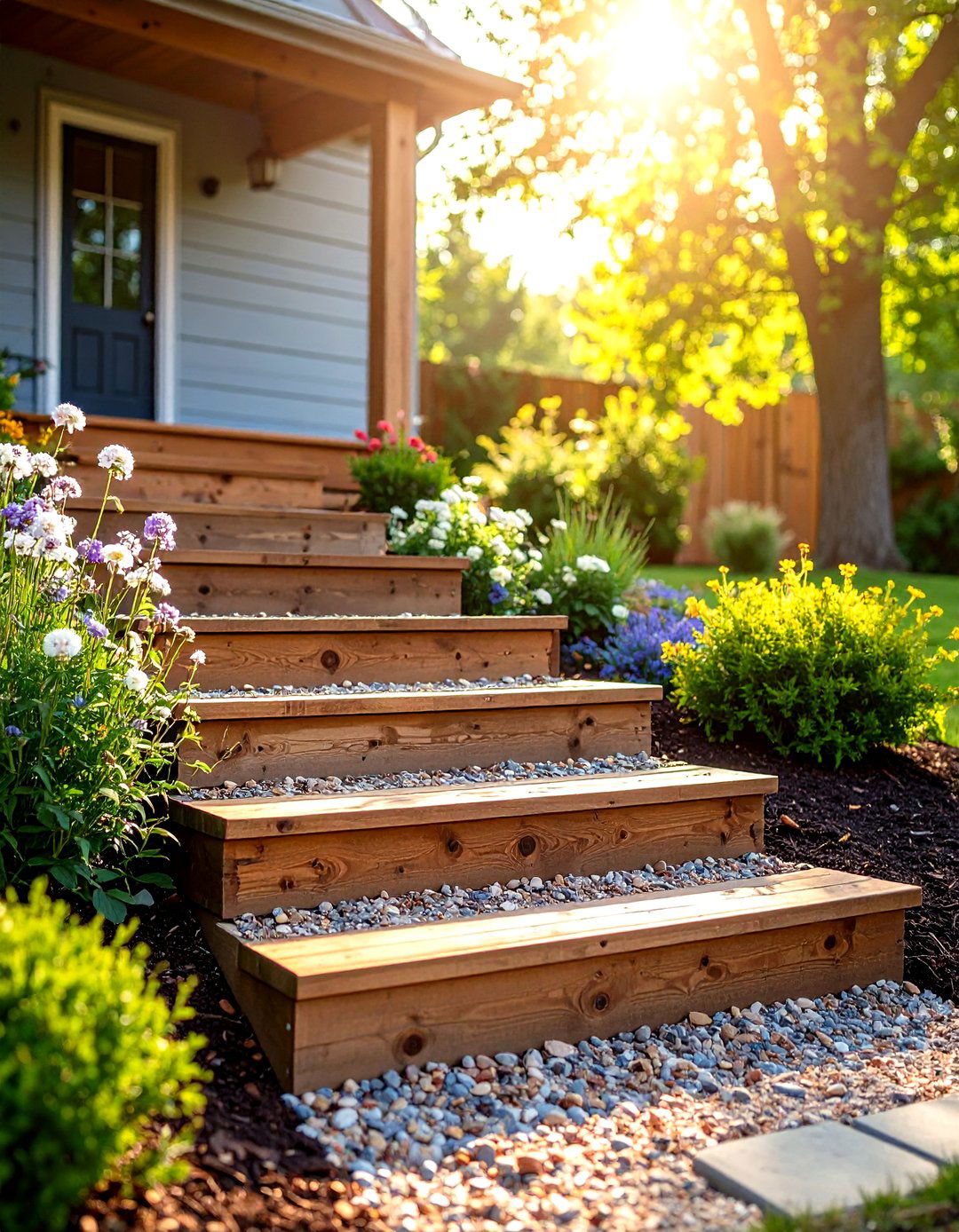 Rustic Timber Sleeper Front Steps - 25 front step ideas