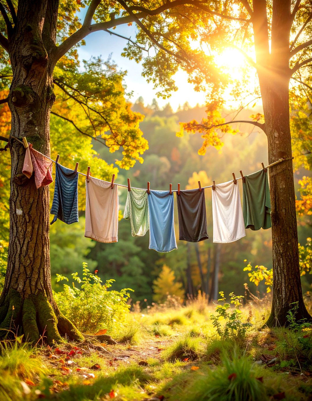 Rustic Tree to Tree Clothesline for Zero Hardware Costs - 25 outdoor clothesline ideas