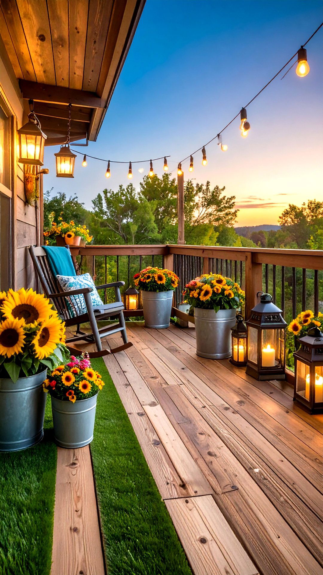 Rustic Wood and Grass Fusion Balcony - 25 artificial grass balcony design