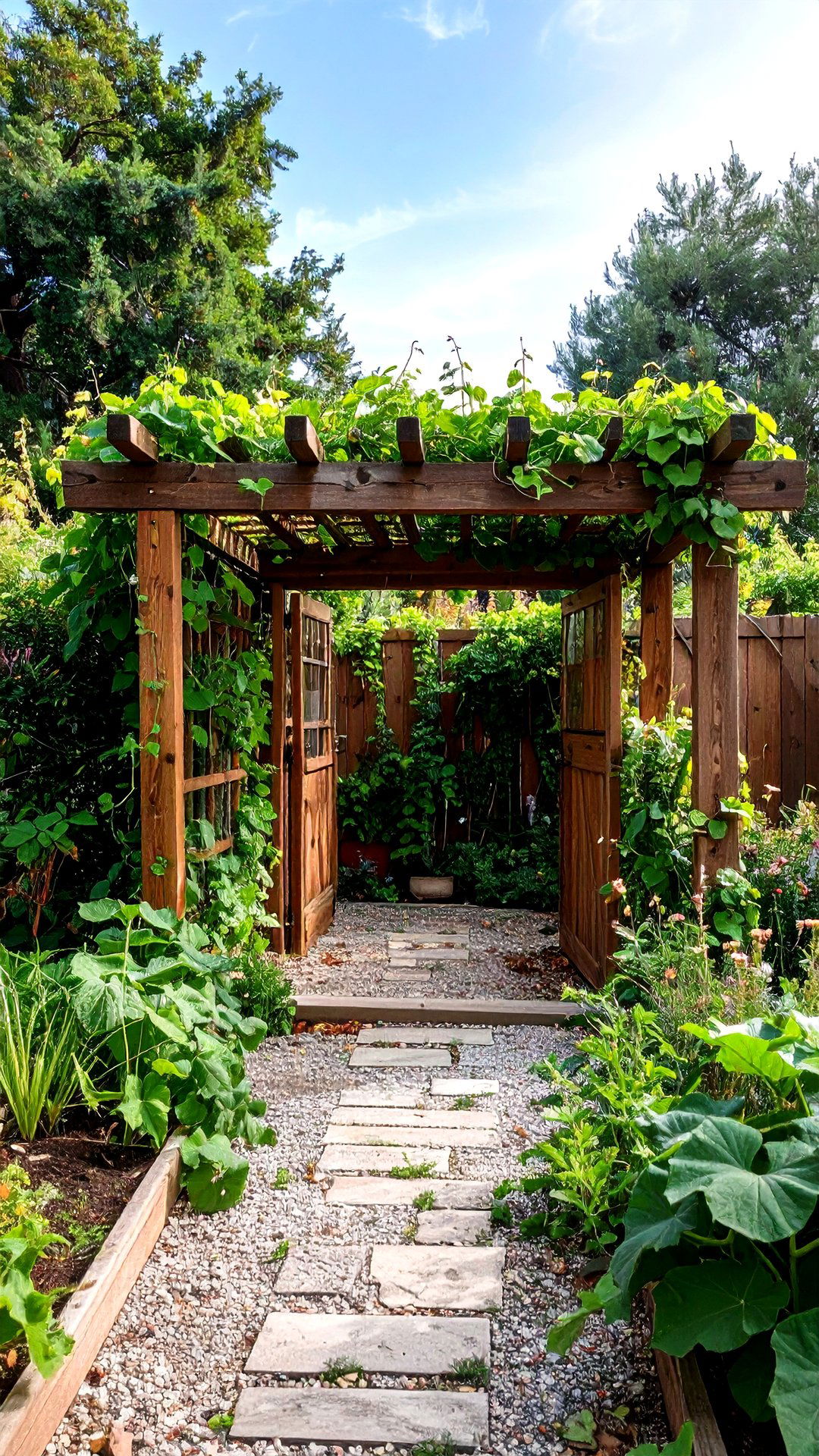 Rustic Wooden Trellis for Edible Climbers - 25 greek garden ideas