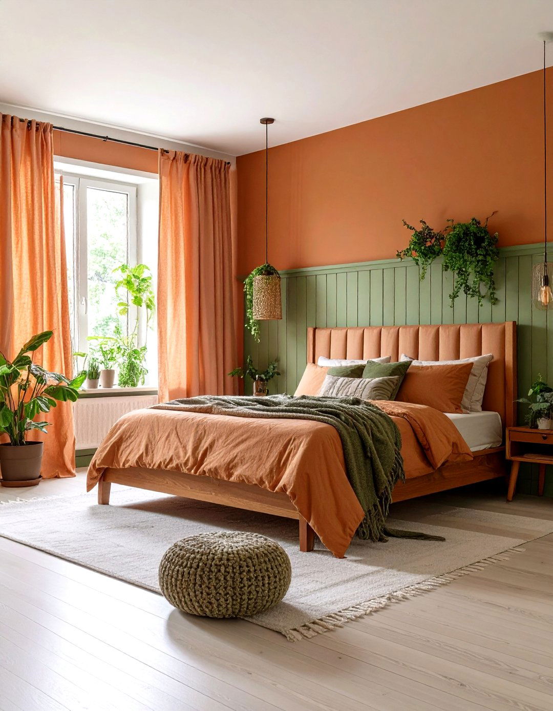 Sage Green and Apricot Nature Pairing - 25 orange bedroom ideas