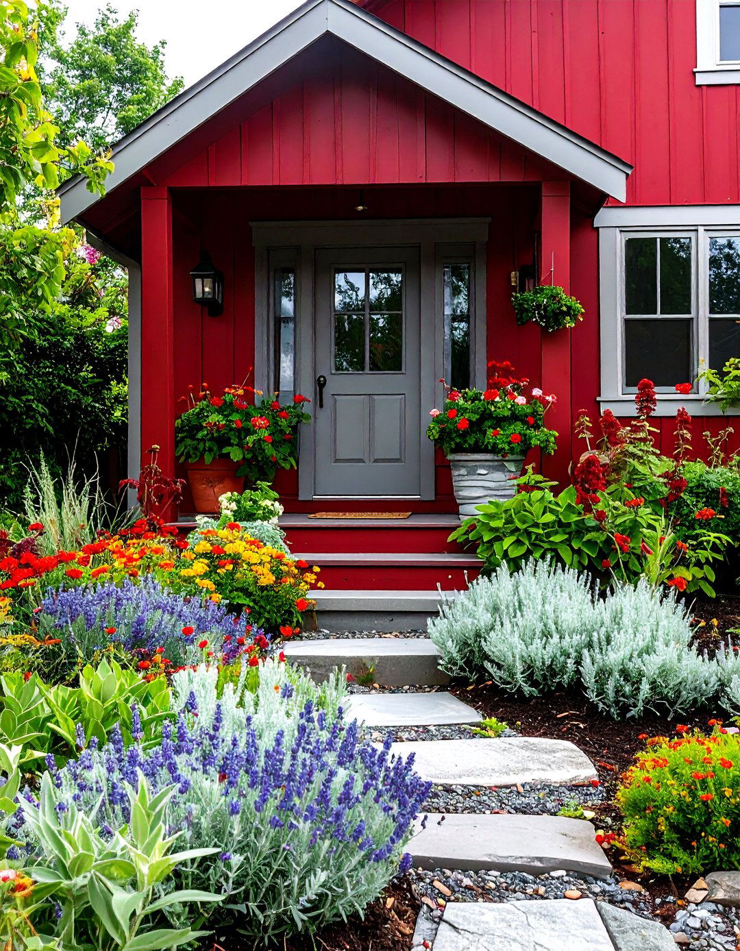 Sage Infused Landscaping Echoes Exterior Hues - 25 dark red house exterior ideas