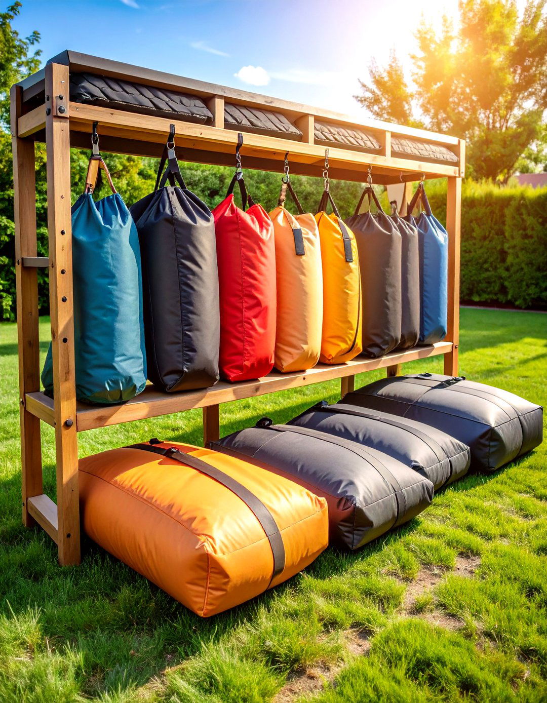 Sandbag and Bulgarian Bag Outdoor Gym Station - 25 outdoor gym ideas