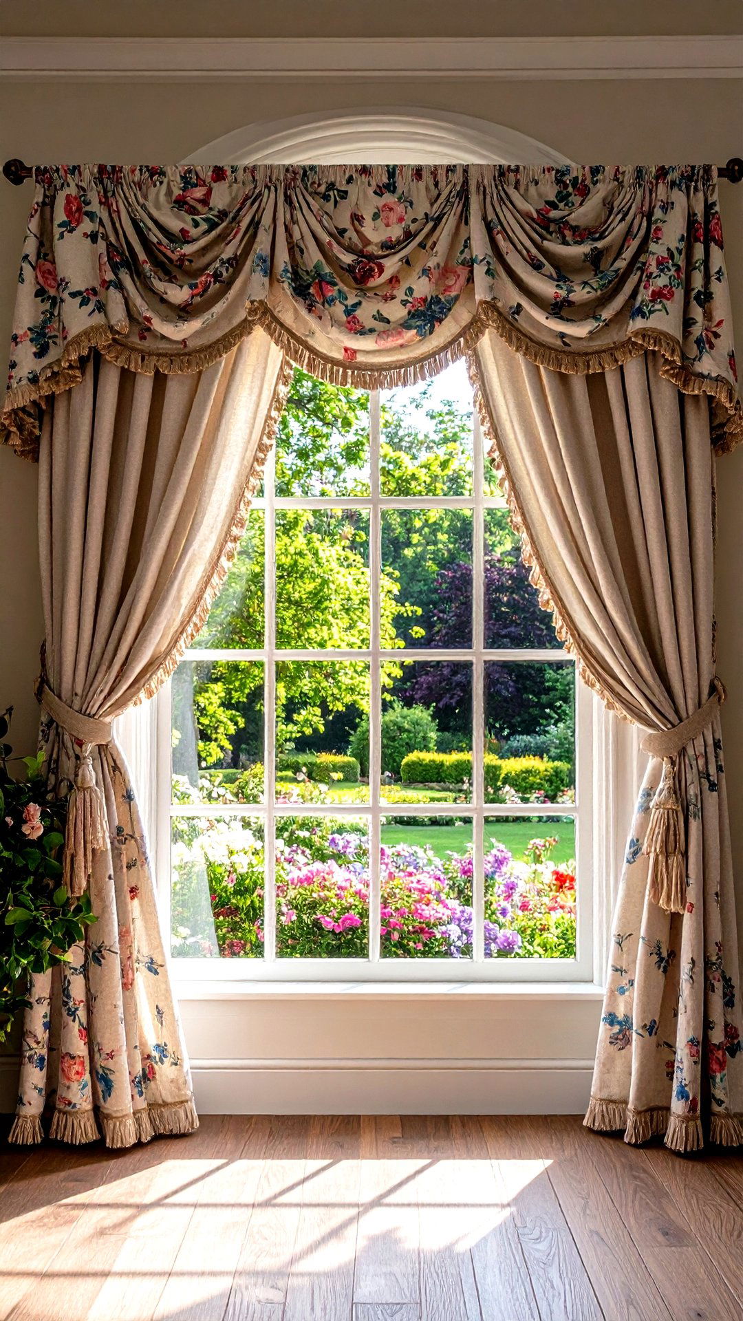 Scalloped Drapery Frames the View - 25 grandmillennial style bedroom ideas
