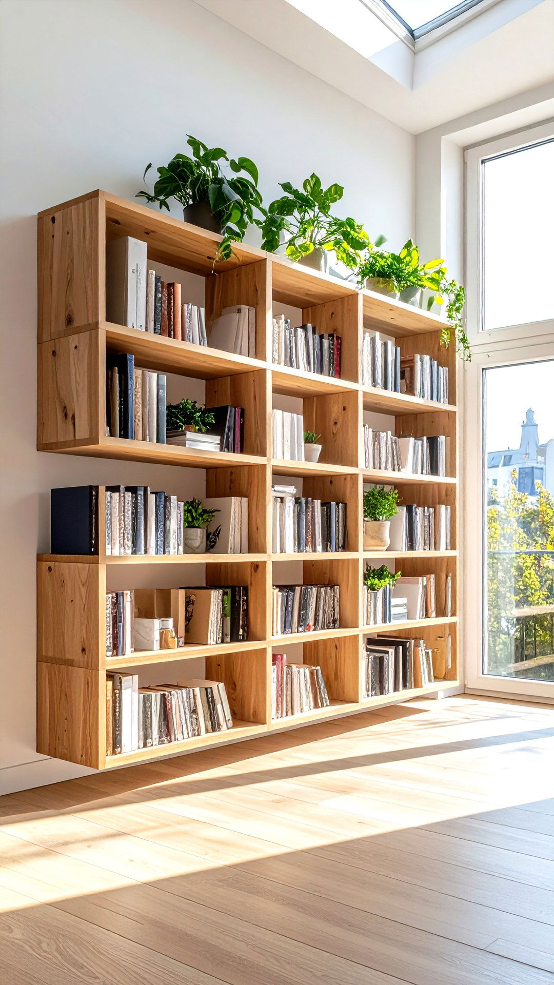 Scandinavian Floating Bookcases Around a Clerestory Window - 25 bookcases around window design ideas