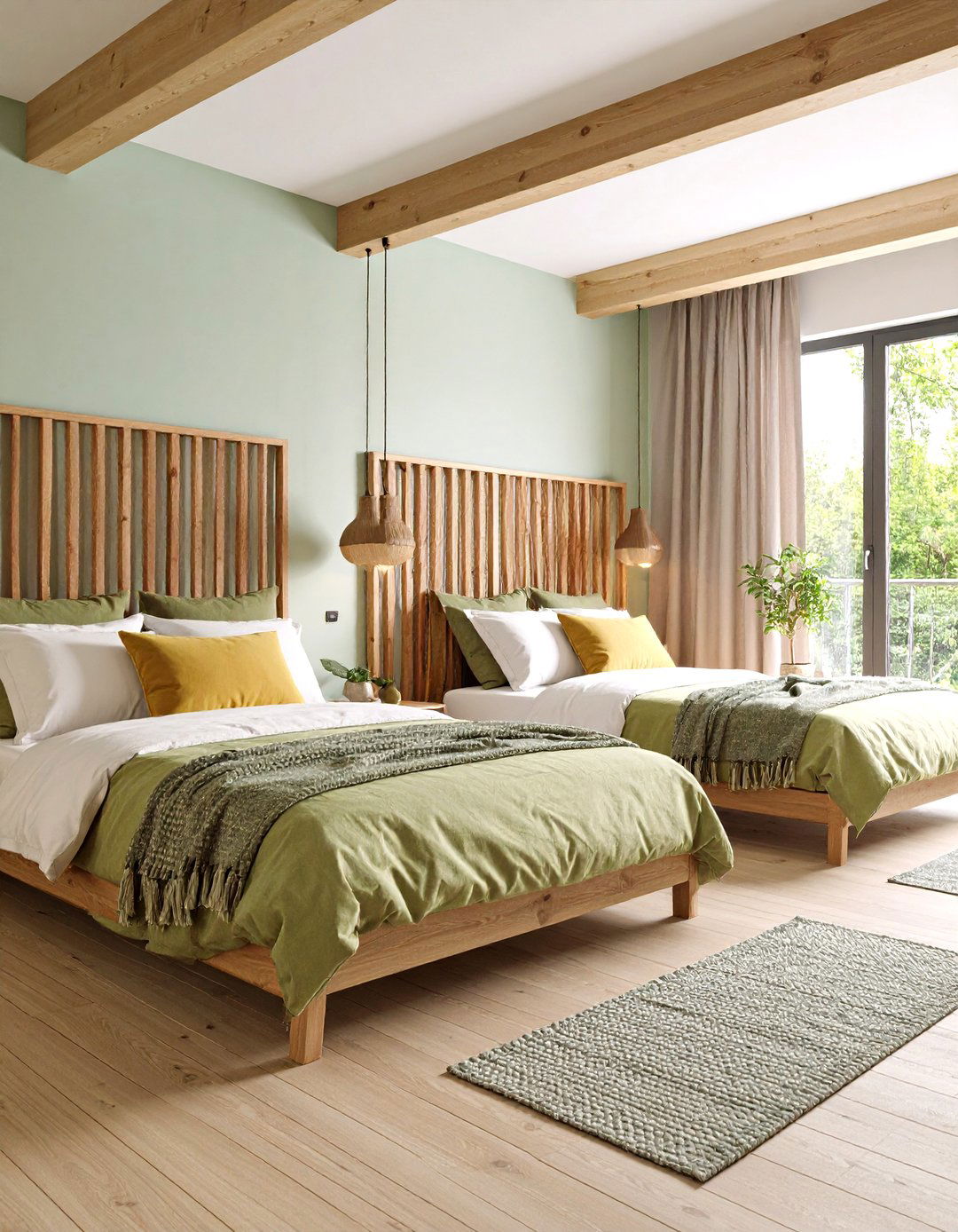 Scandinavian Low Beds with Slatted Divider - 25 2 beds in one small room ideas