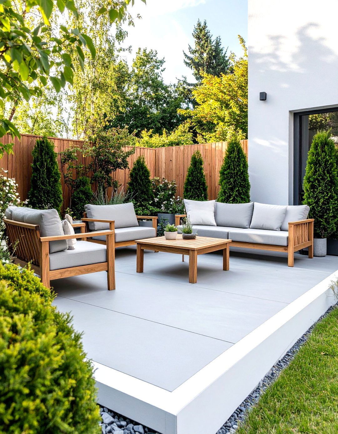 Scandinavian Minimal Pale Gray Painted Concrete Patio - 25 painted concrete patio ideas