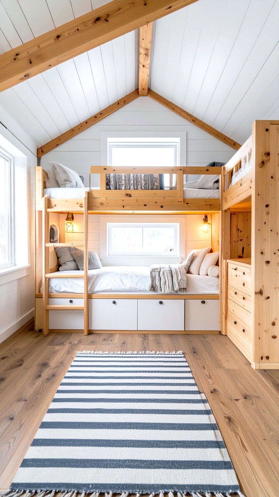 Scandinavian White and Birch Bunk Room - 25 bunk room ideas
