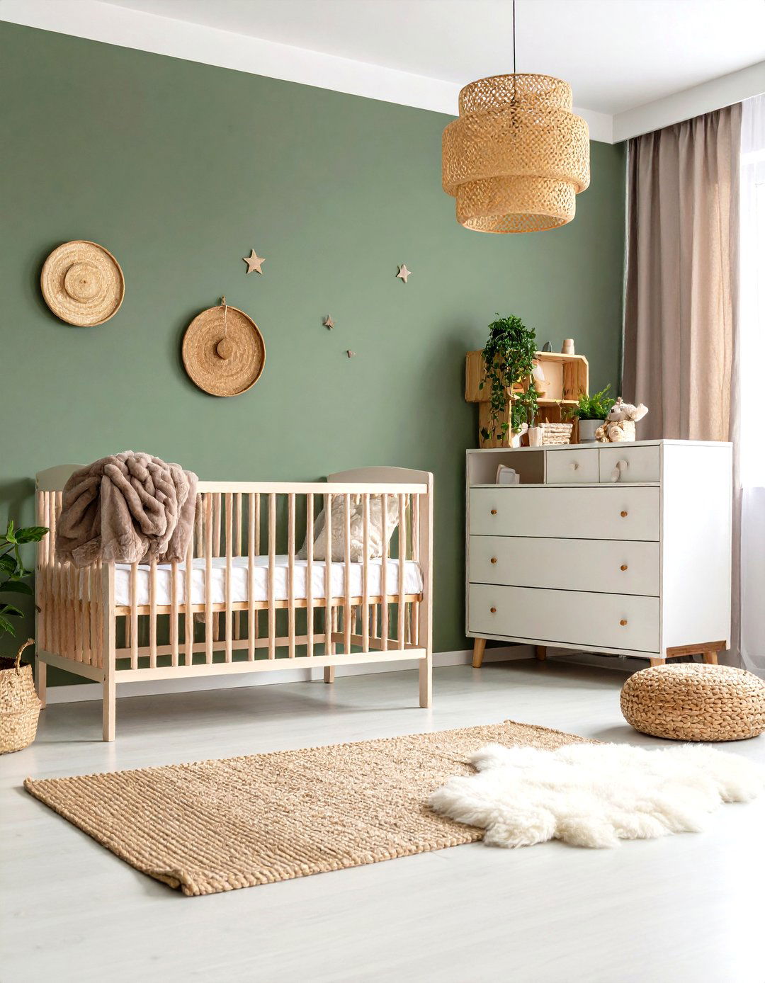 Scandinavian Wood Tones Meet Mossy Walls - 25 dark green nursery ideas