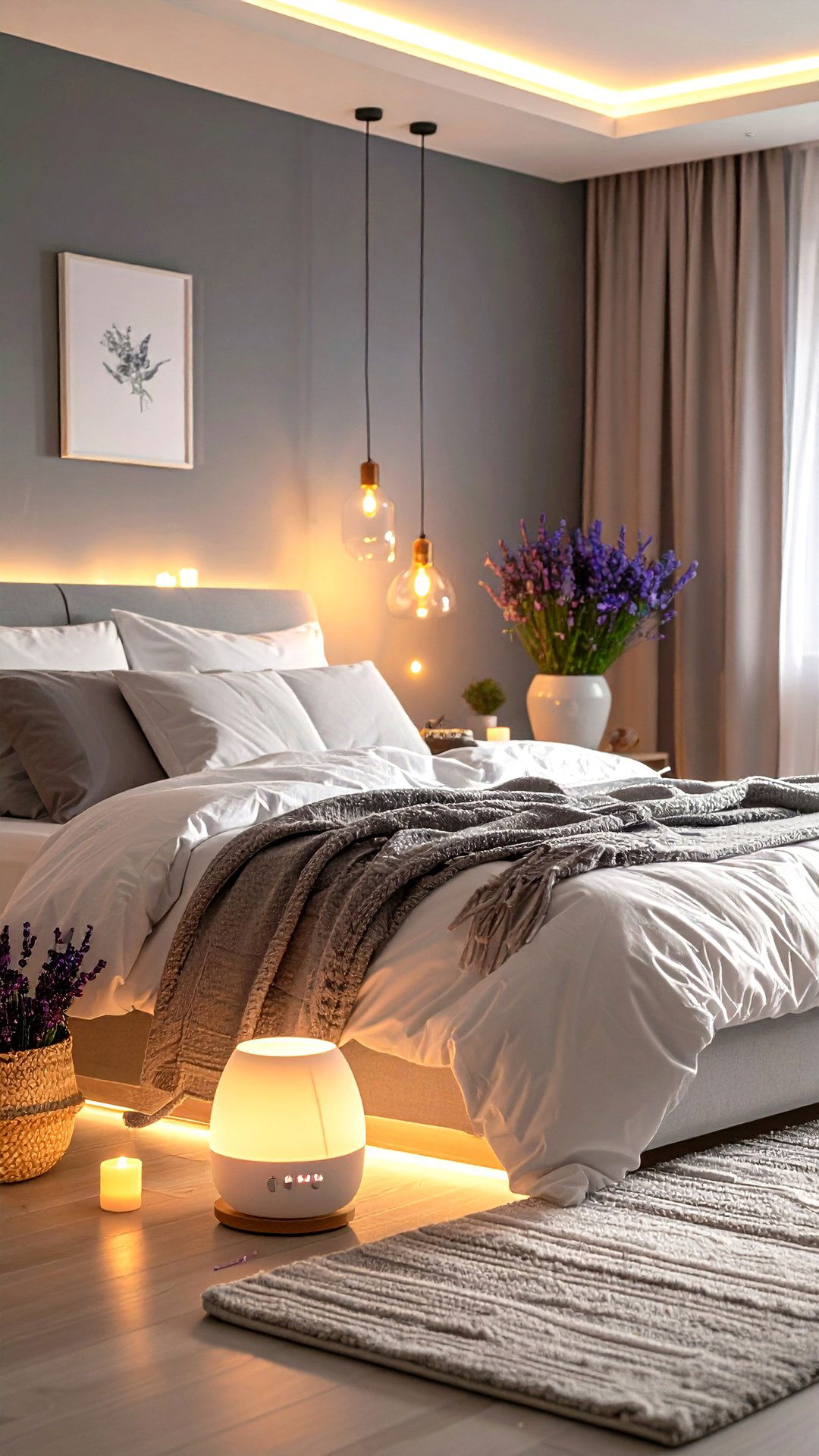 Scent and Soft Lighting Create Spa Like Grey and White Bedroom - 25 grey and white bedroom ideas