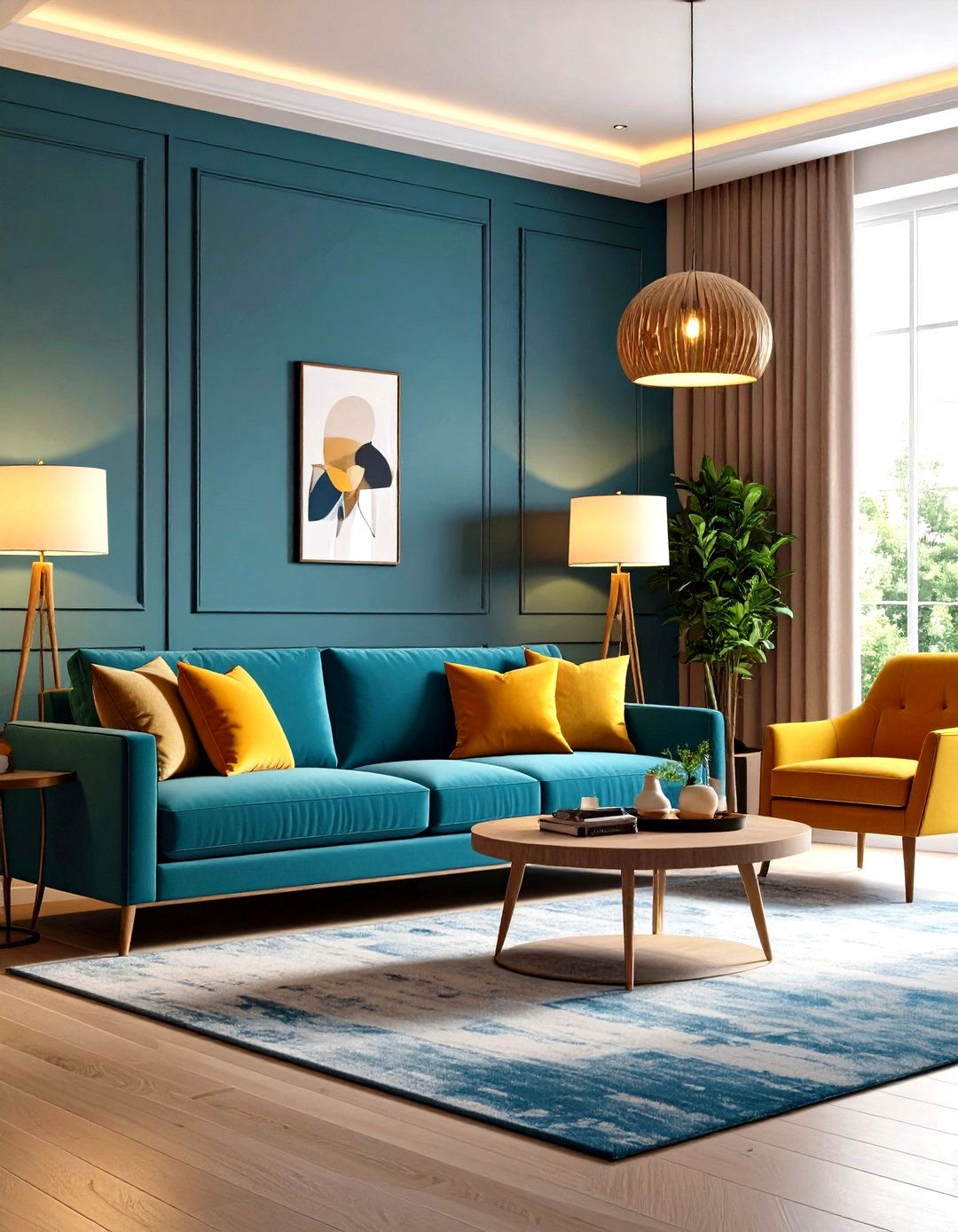 Sculpt Mood With Layered Lighting - 25 orange and blue living room ideas