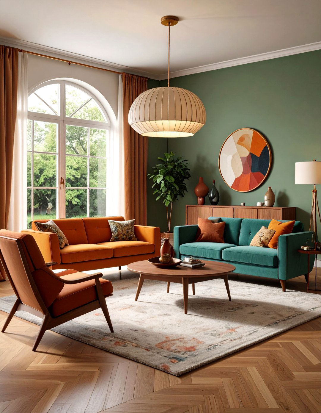 Sculptural Arc Lamps Dramatising a s Living Room - 25 70s living room ideas