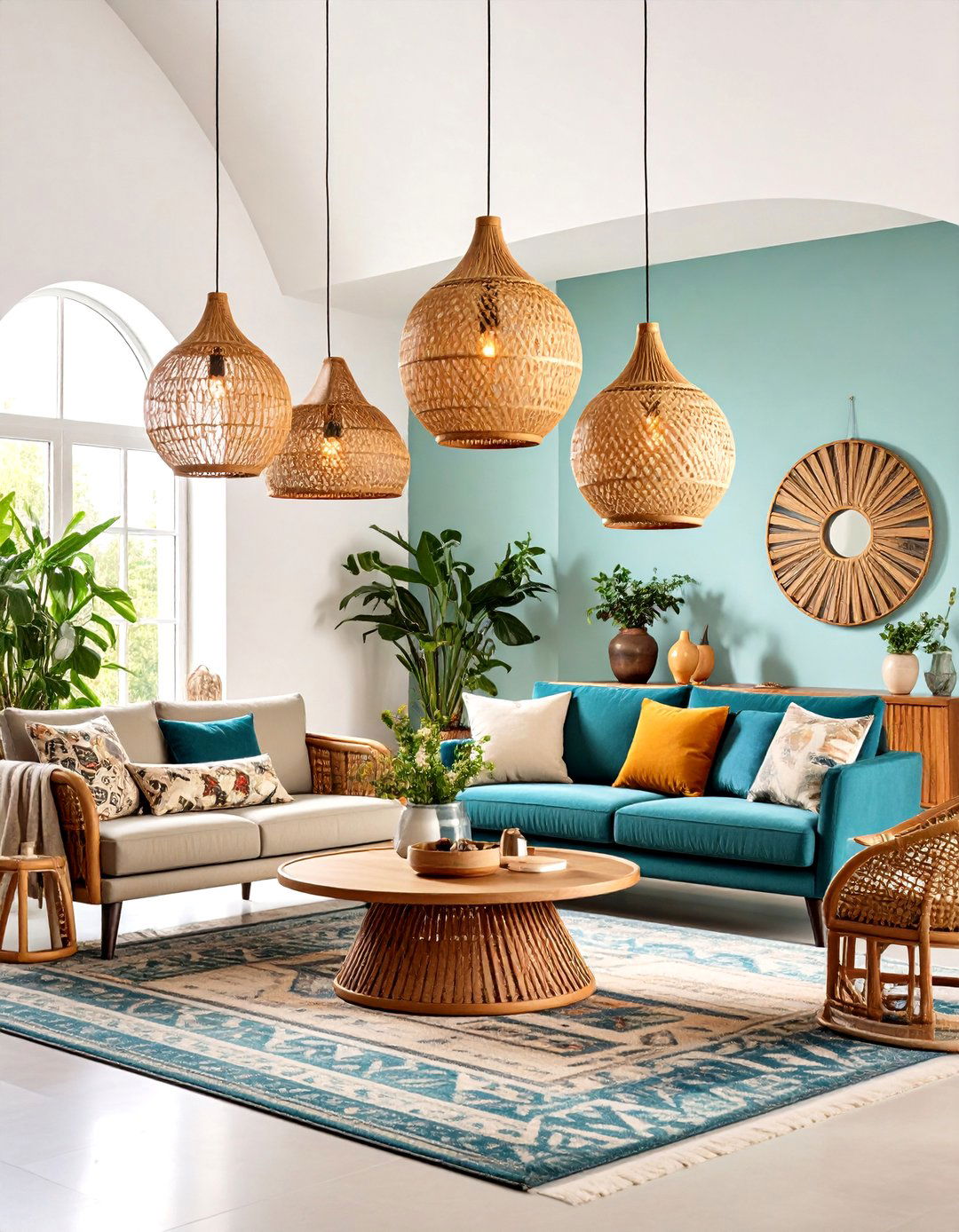 Sculptural Pendant Lighting As Artful Accent - 25 open concept vaulted ceiling living room ideas