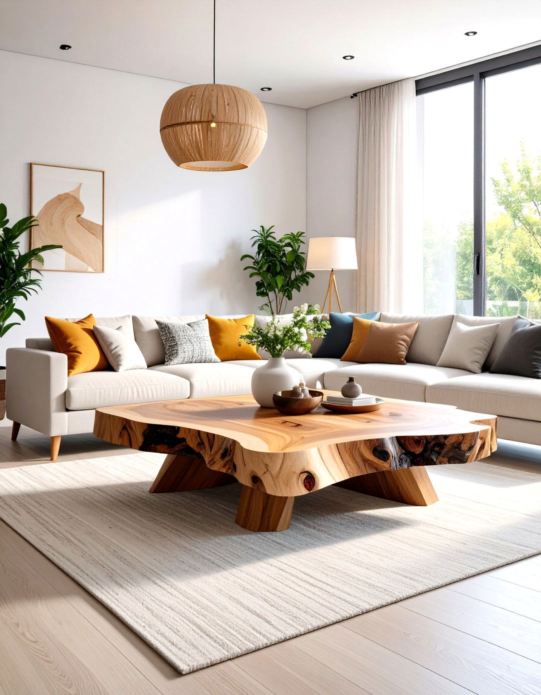 Sculptural Wood Coffee Tables as Natural Centerpieces - 25 organic modern living room design ideas