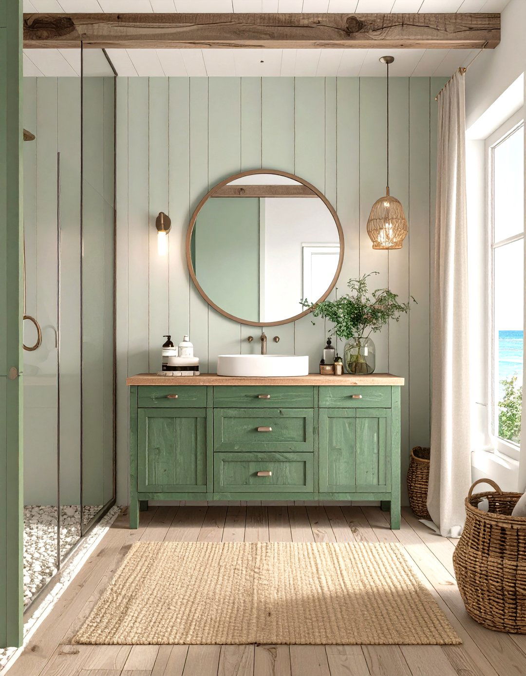 Sea Foam Green Vanity Bathroom With Coastal Decor - 25 bathroom with green vanity