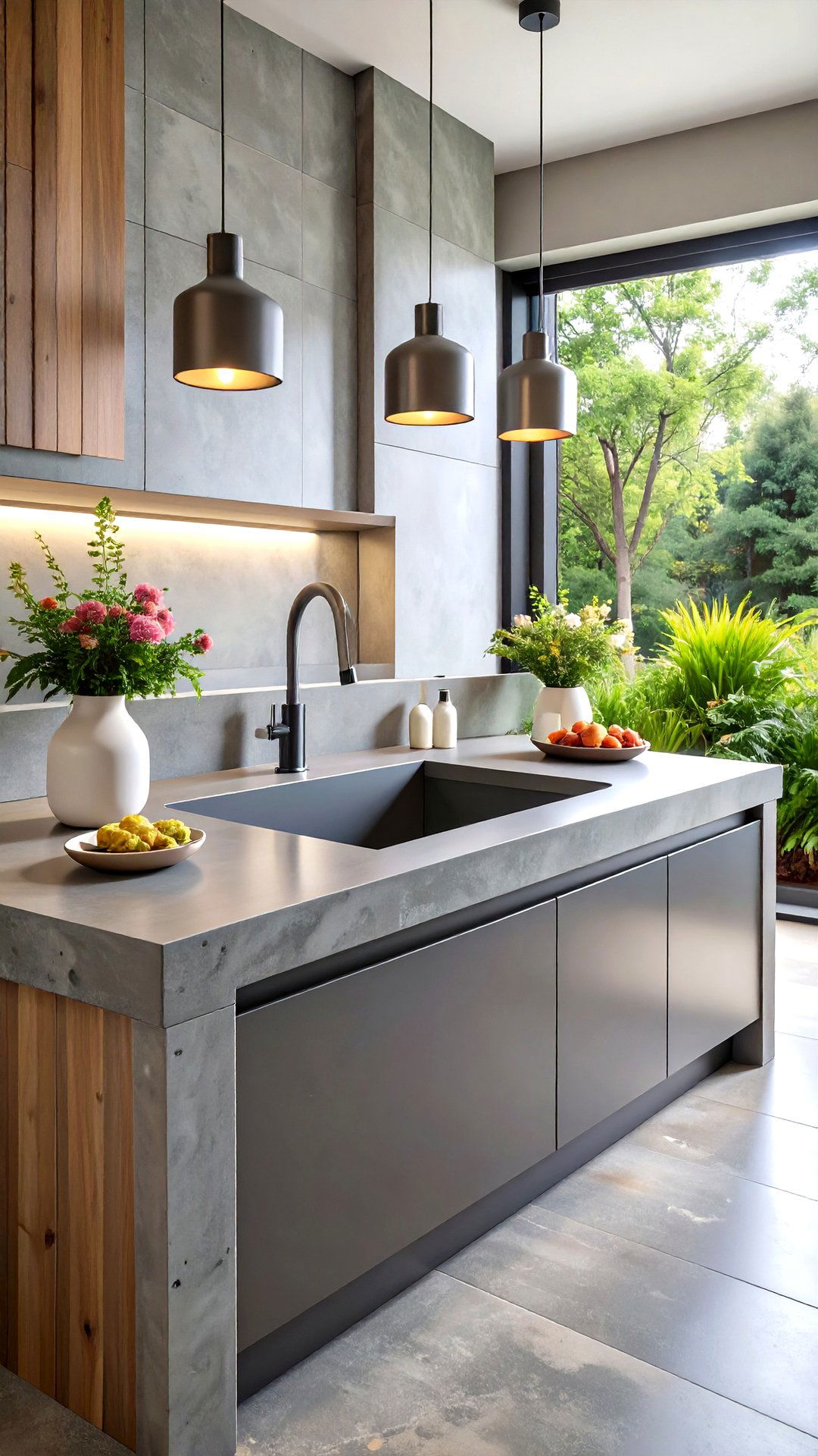 Seamless Concrete Countertop with Integrated Sink - 25 concrete countertop ideas