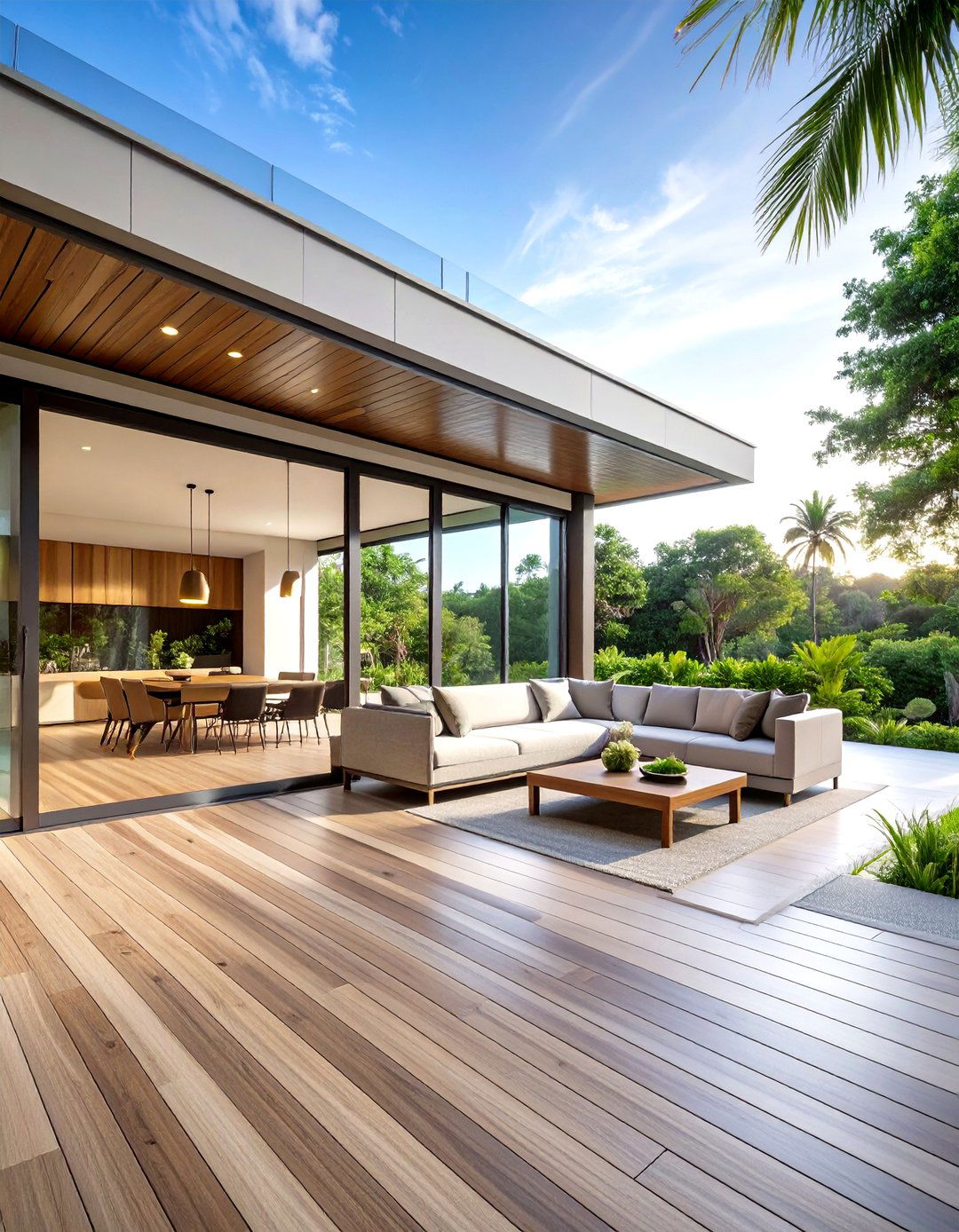 Seamless Indoor Outdoor Lanai with Frameless Glass Doors - 25 lanai porch & patio designs