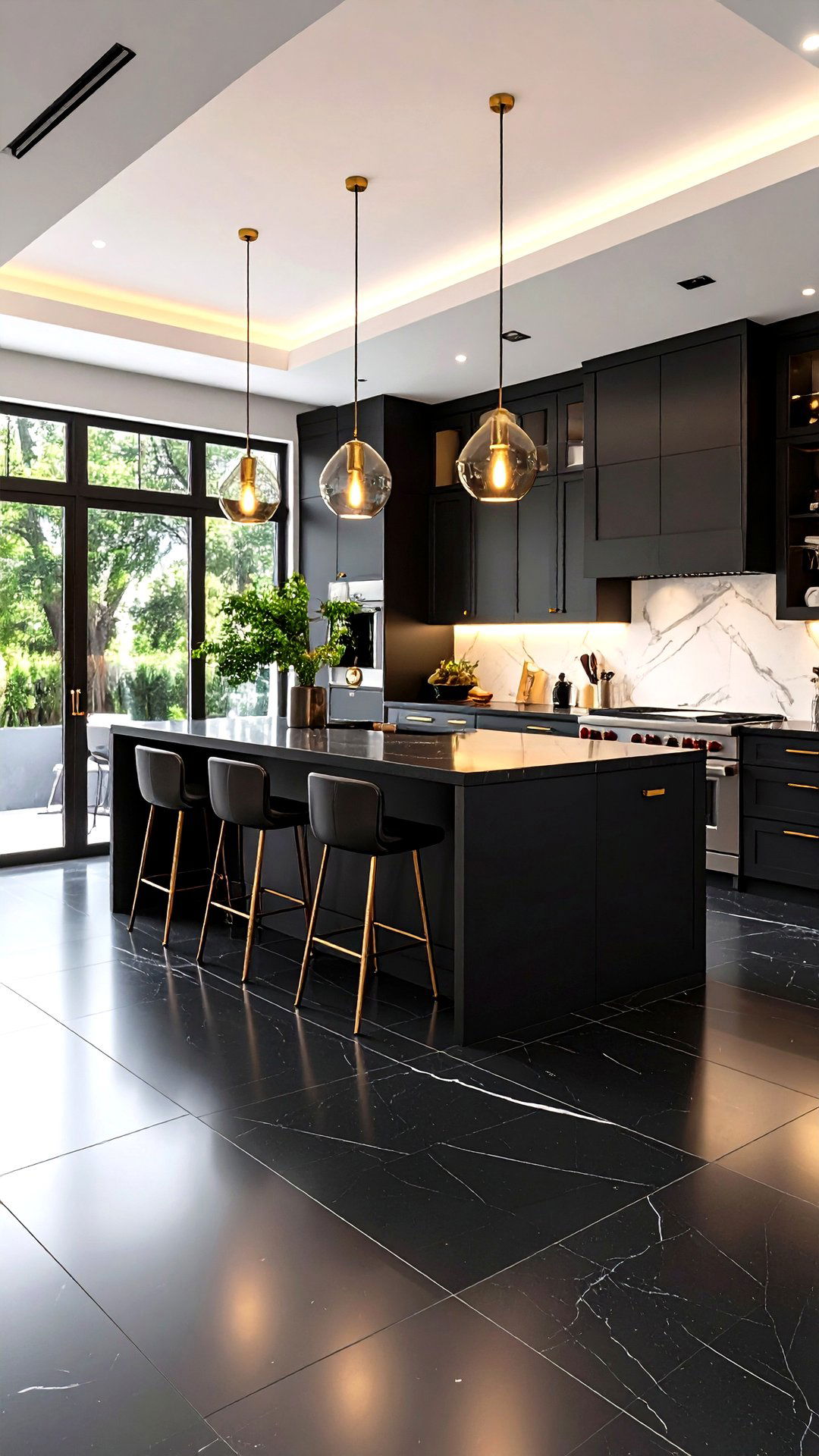 Seamless Porcelain Slabs - 25 black floor kitchen ideas