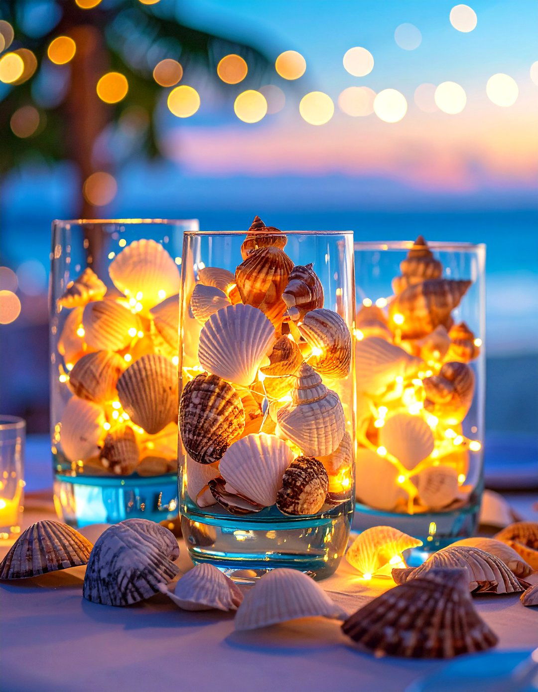 Seashell Coastal Glass Centerpiece - 25 non-floral wedding centerpiece ideas