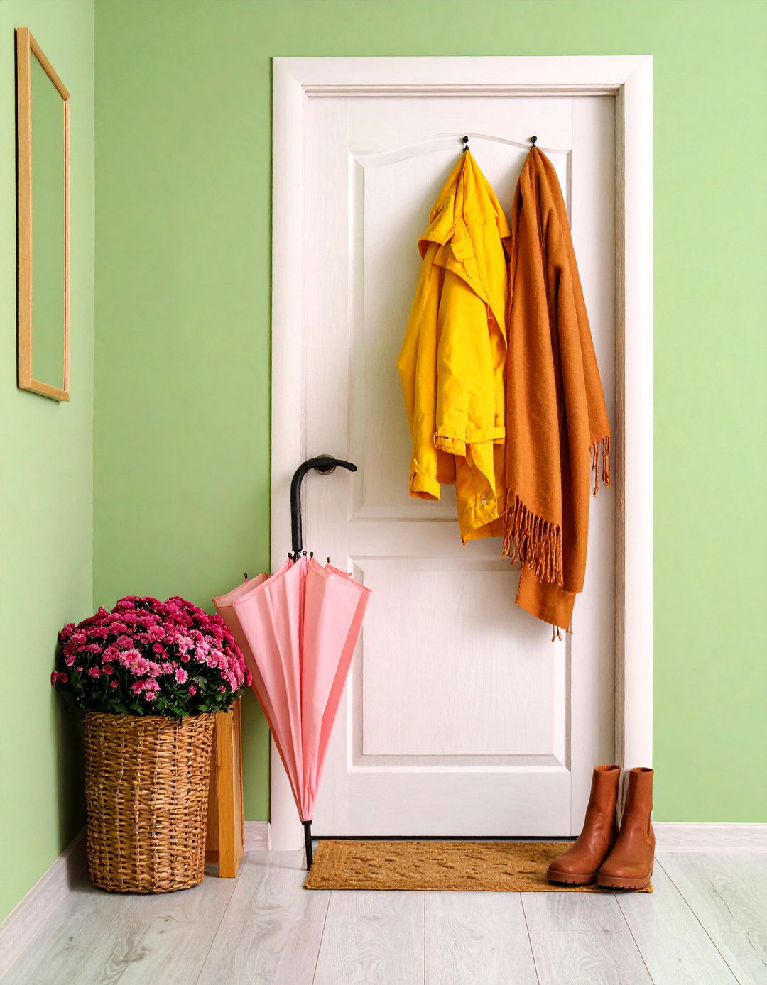 Seasonal Accessory Swaps in a Green Hallway - 25 green hallway ideas