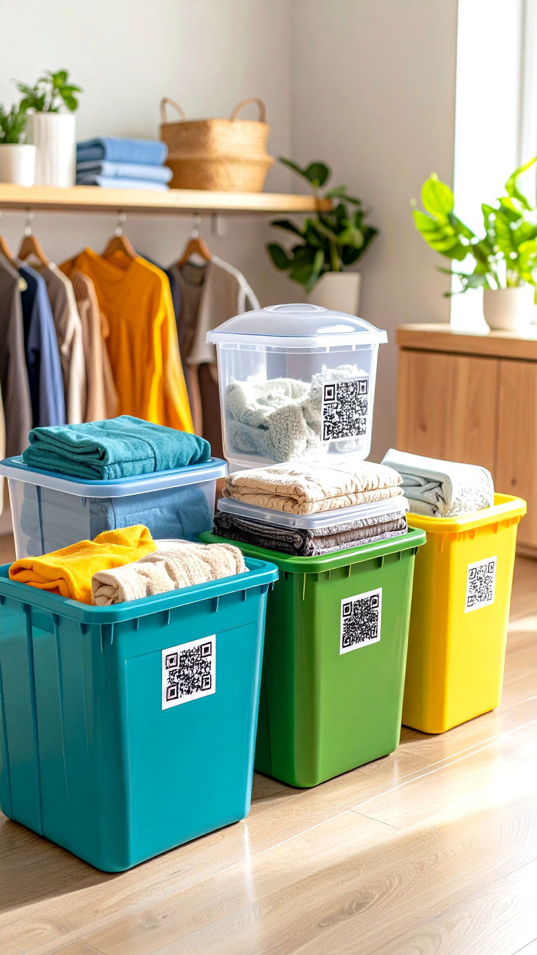 Seasonal Rotation Bins with QR Code Clothes Storage Labels - 25 clothes storage ideas