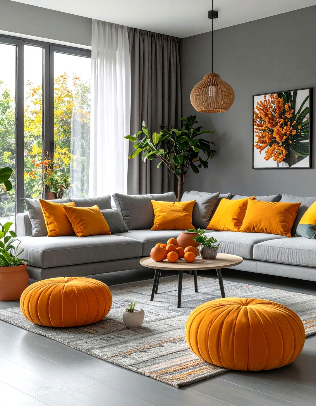 Seasonal Swap Orange Accents for SpringSummer Grey Base Year Round - 25 orange and grey living room ideas