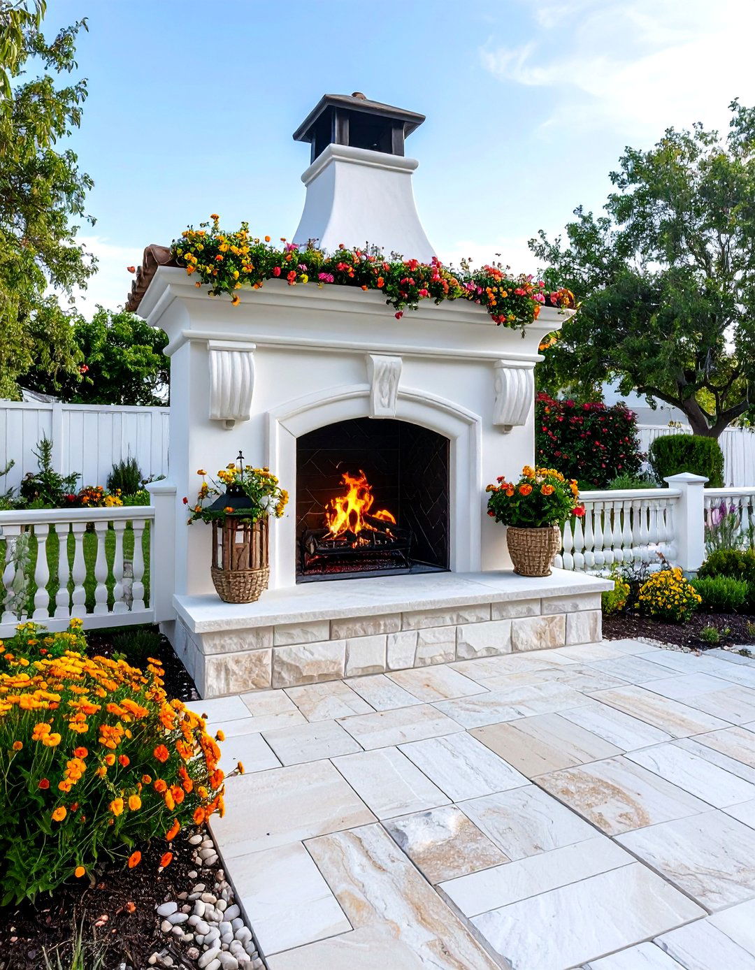 Seat Wall Outdoor Fireplace Maximizes Space - 25 outdoor fireplace ideas
