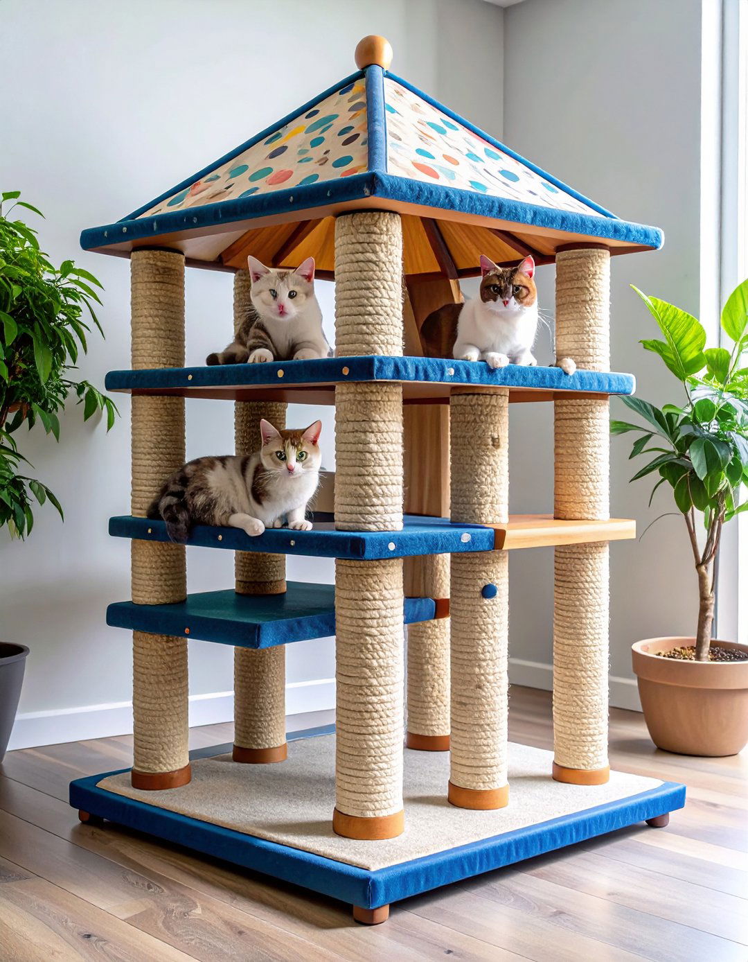 Shade Sail Topped Climbing Column - 25 outdoor cat tree ideas