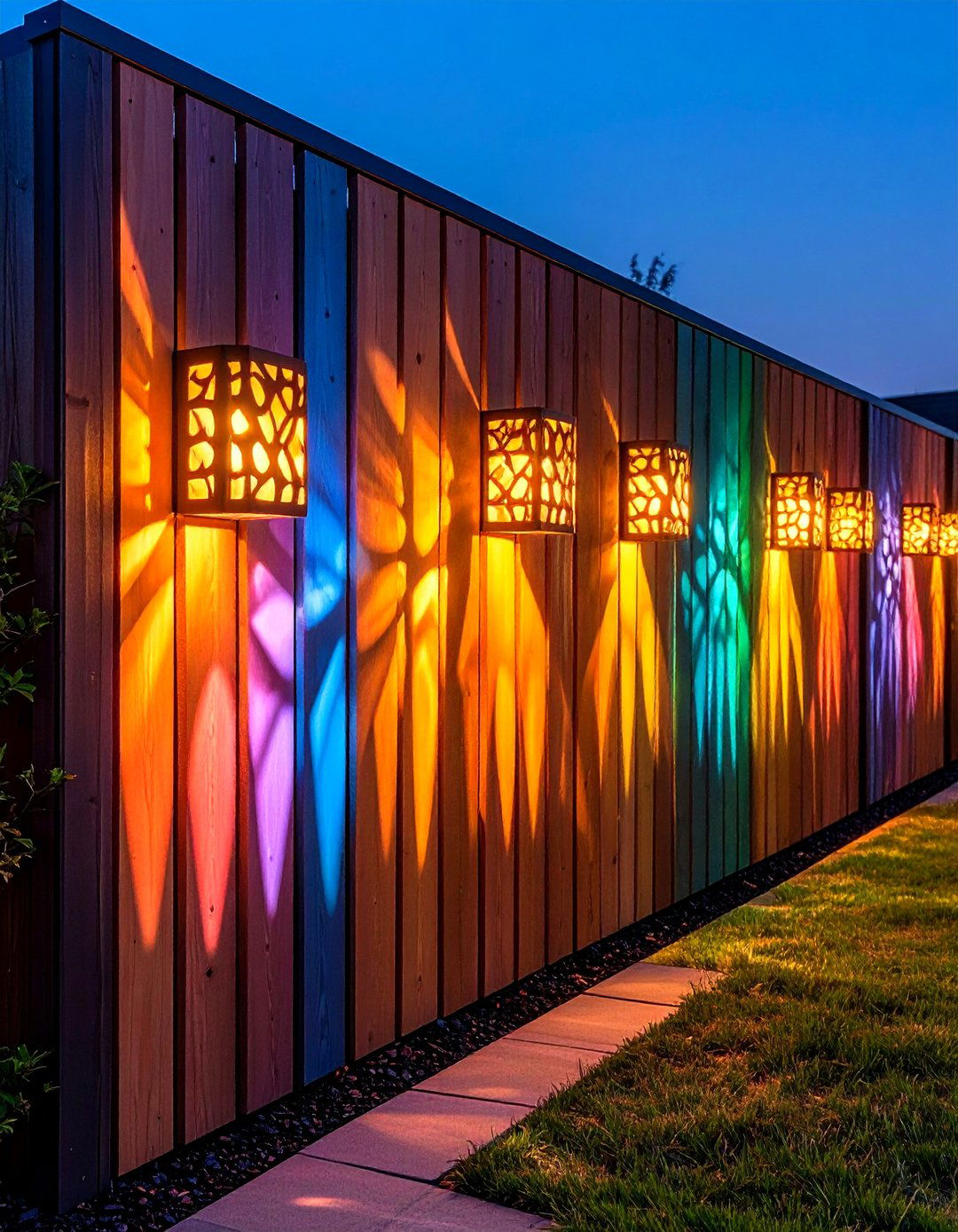 Shadow Casting Cut Out Fence Lighting for Artful Patterns - 25 fence lighting ideas