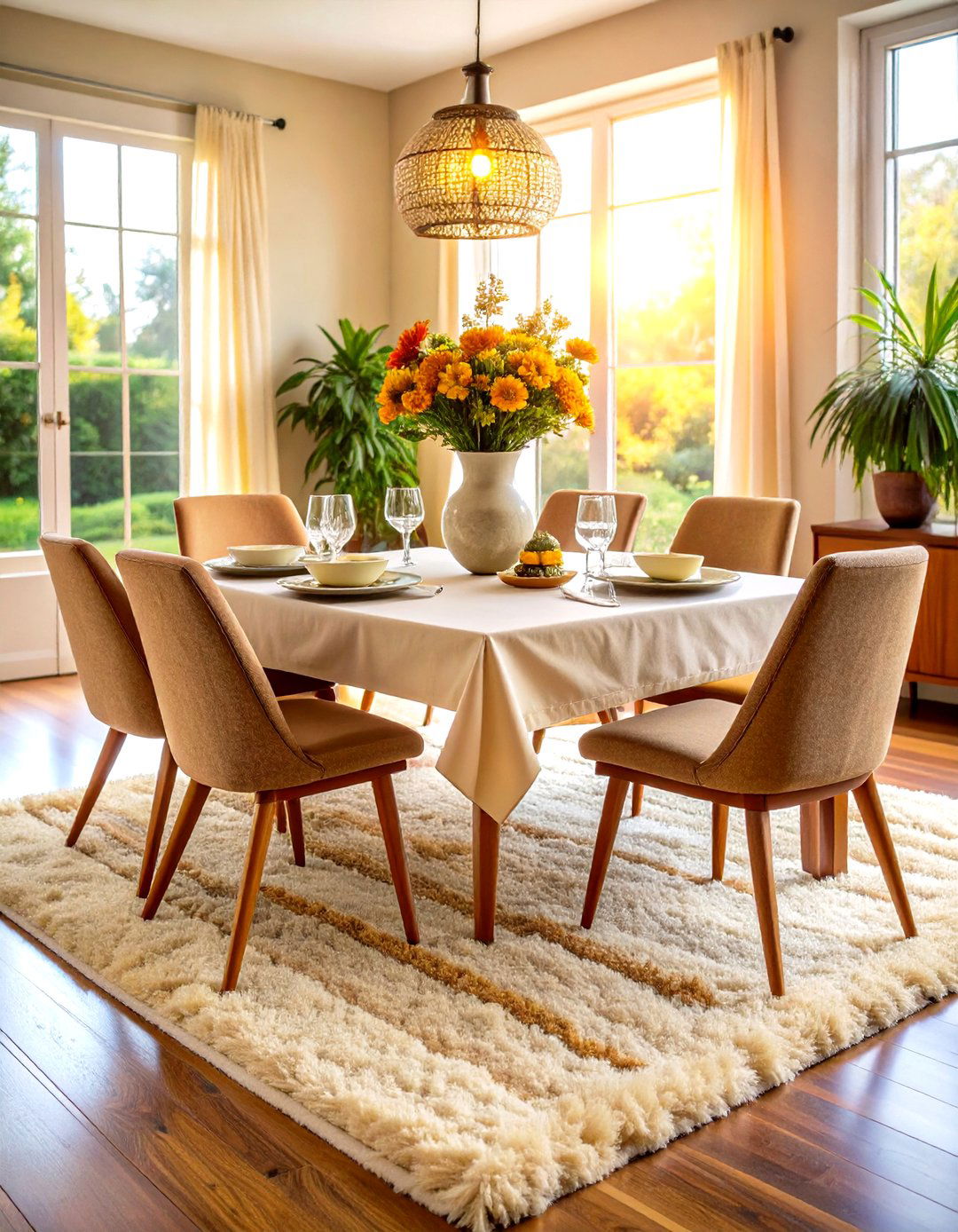 Shag Rugs Deliver Under Table Comfort - 25 70s dining room design ideas